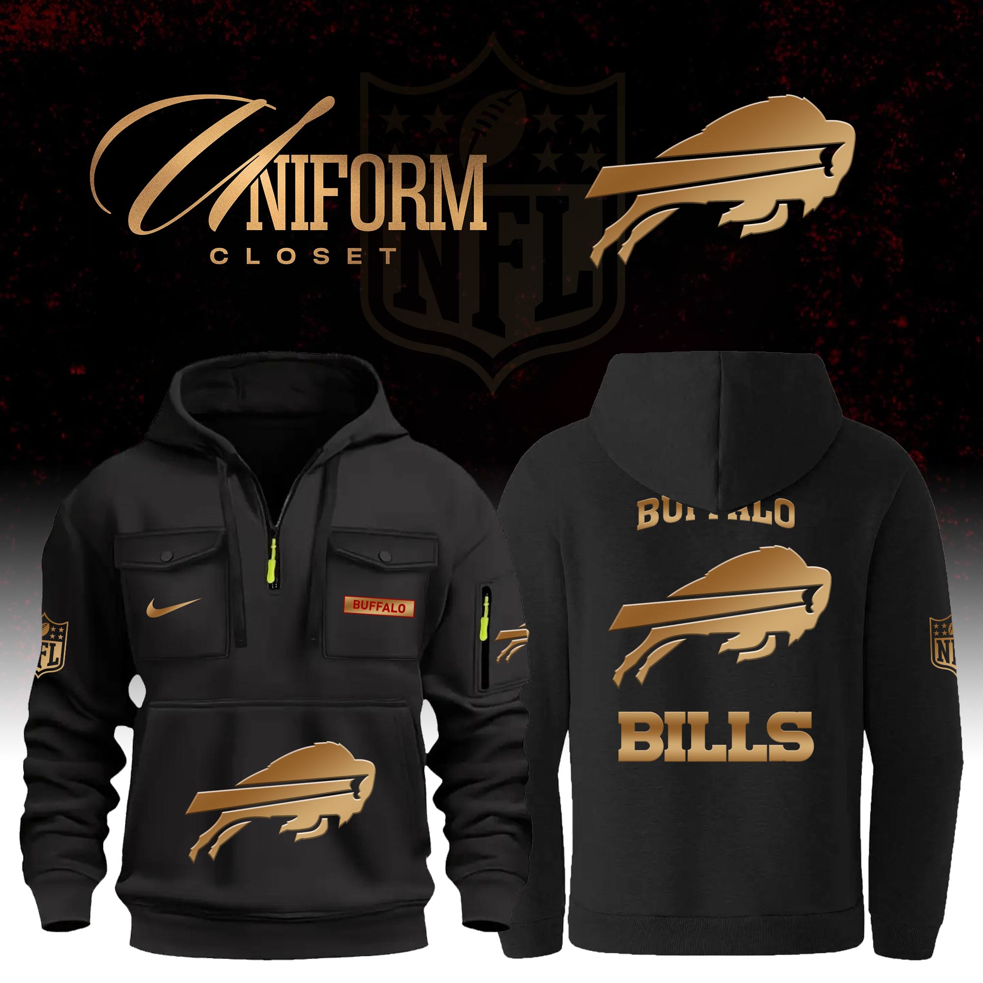 Buildercar - NFL Buffalo Bills Custom Name Football Multi Pocket Hoodie