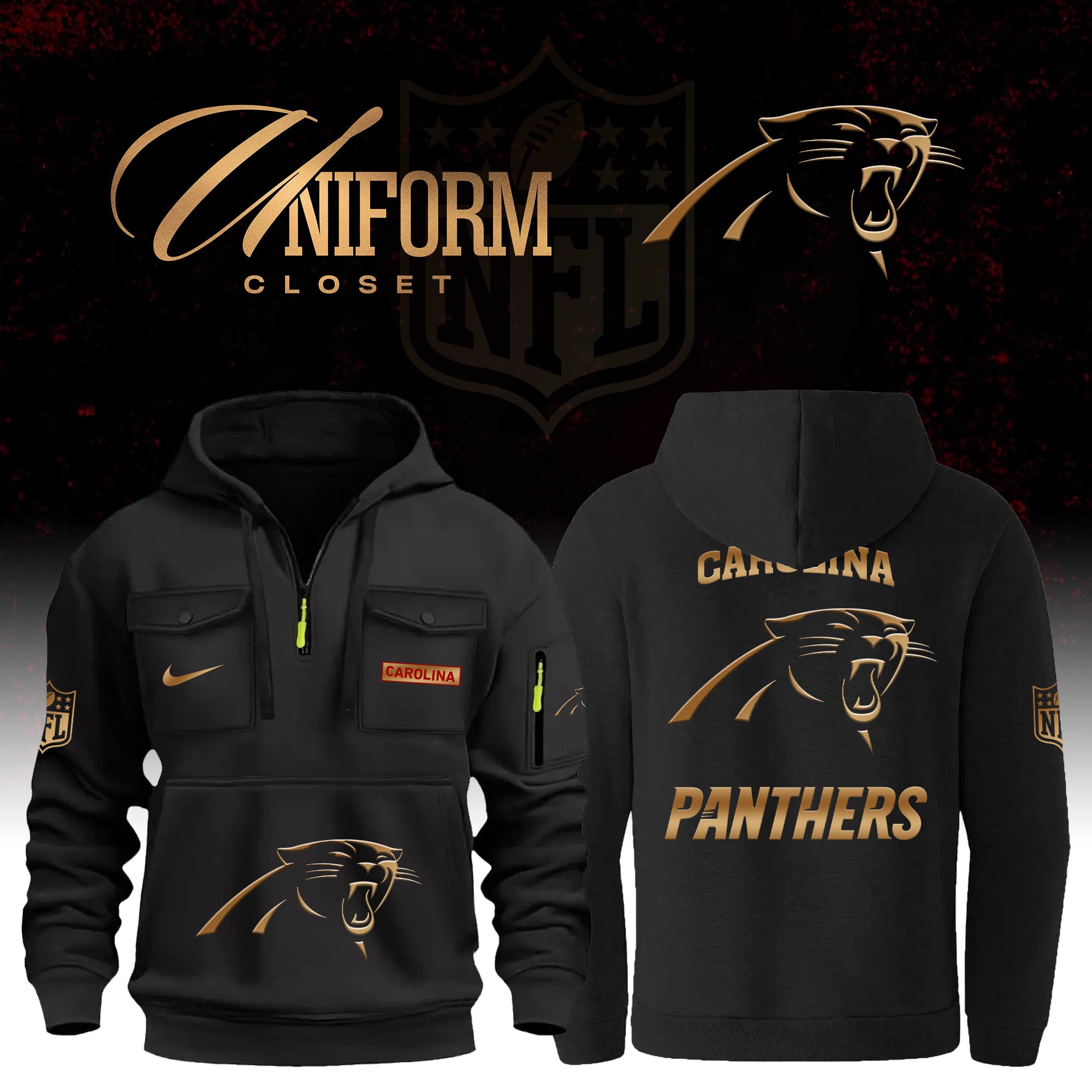 Buildercar - NFL Carolina Panthers Custom Name Football Multi Pocket Hoodie