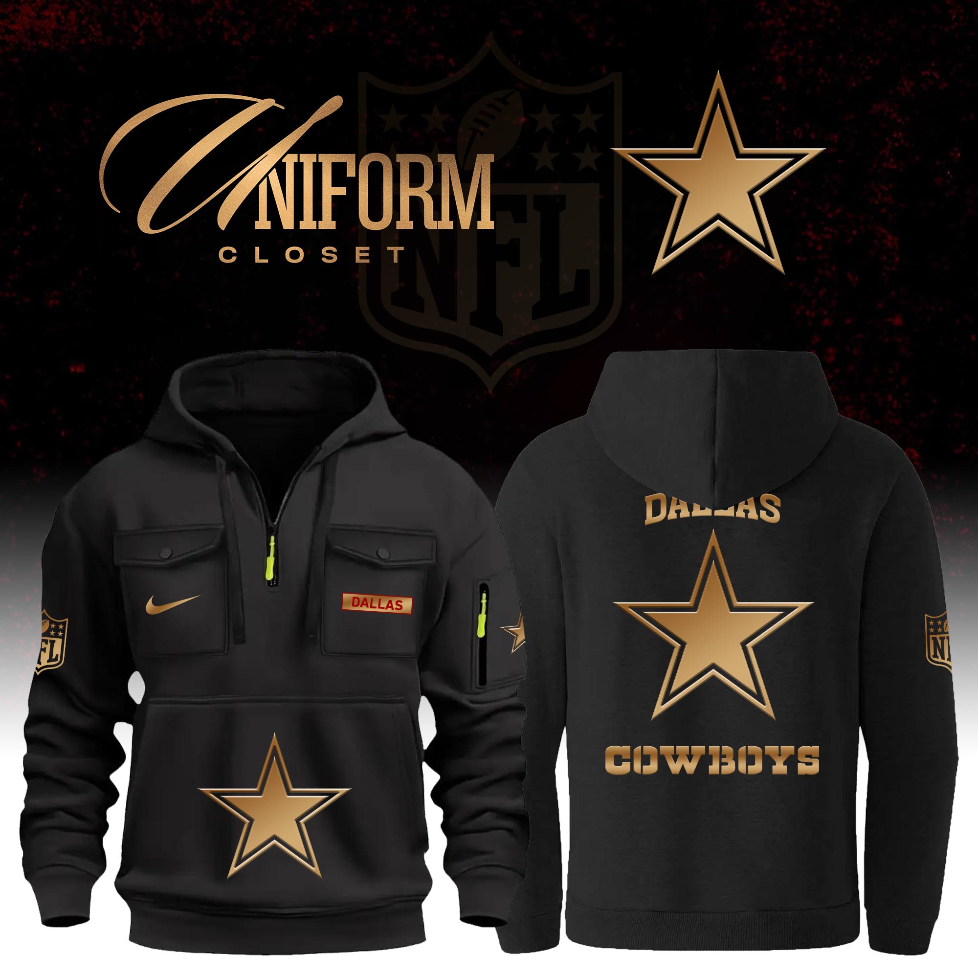 Buildercar - NFL Dallas Cowboys Custom Name Football Multi Pocket Hoodie