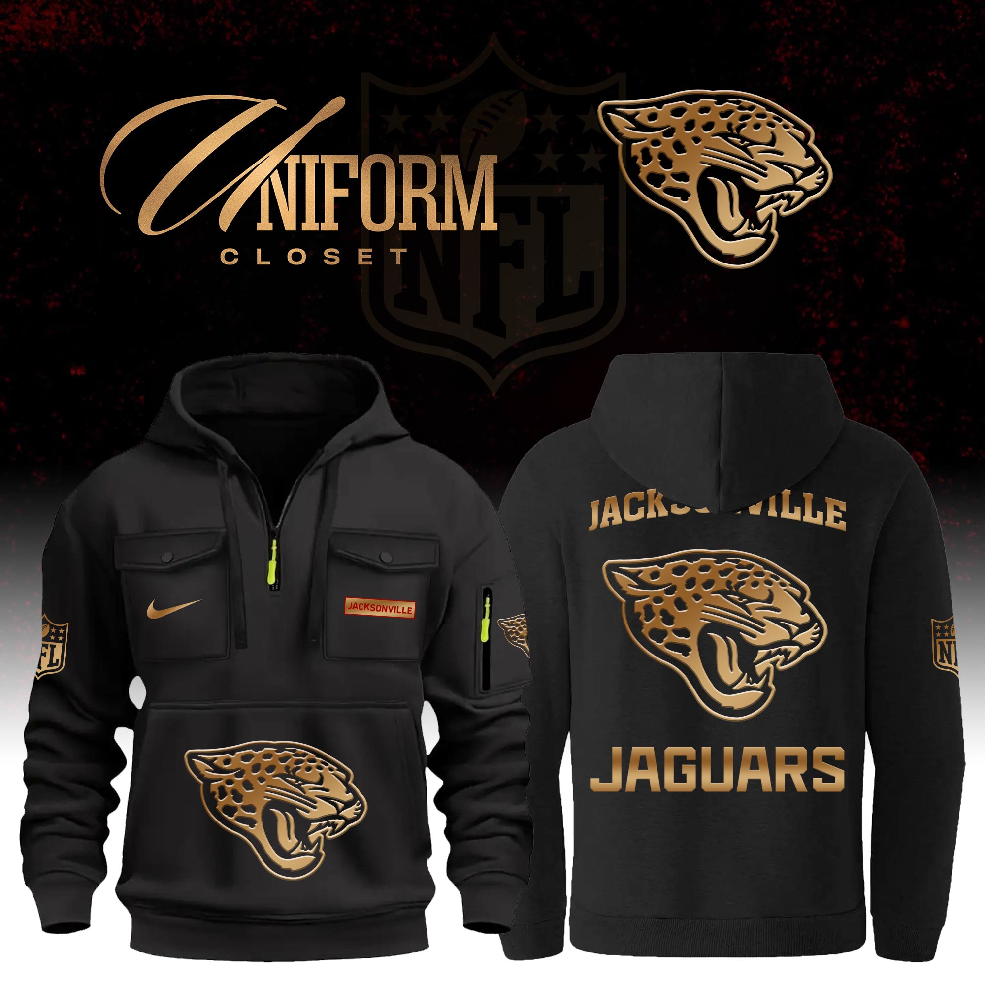 Buildercar - NFL Jacksonville Jaguars Custom Name Football Multi Pocket Hoodie