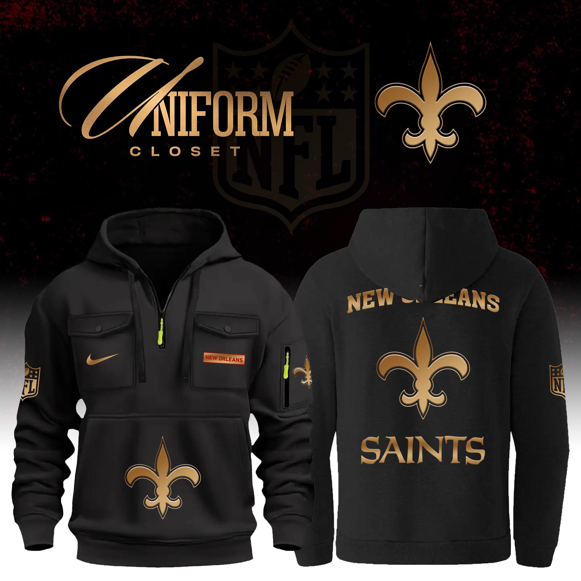 Buildercar - NFL New Orleans Saints Custom Name Football Multi Pocket Hoodie