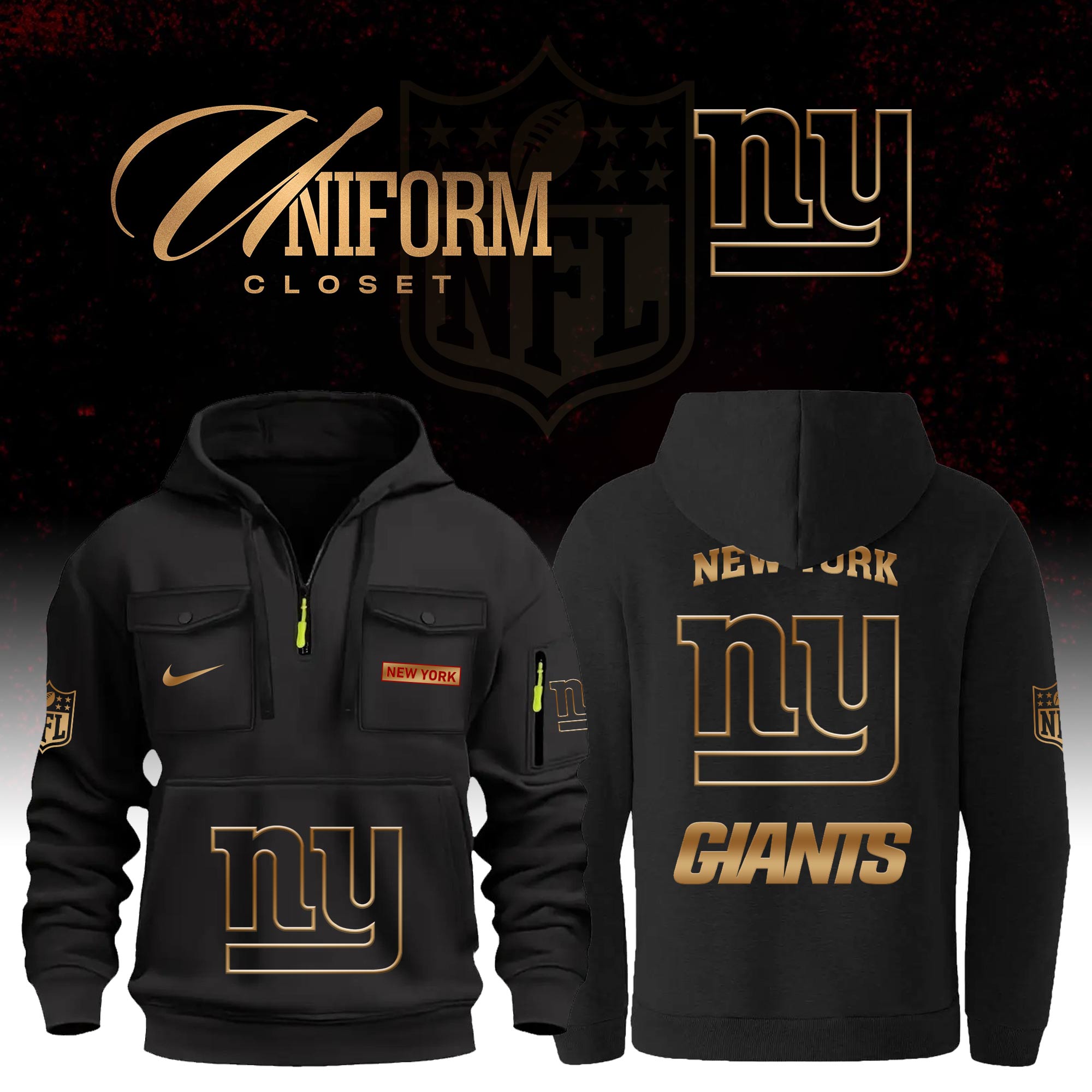 Buildercar - NFL New York Giants Custom Name Football Multi Pocket Hoodie