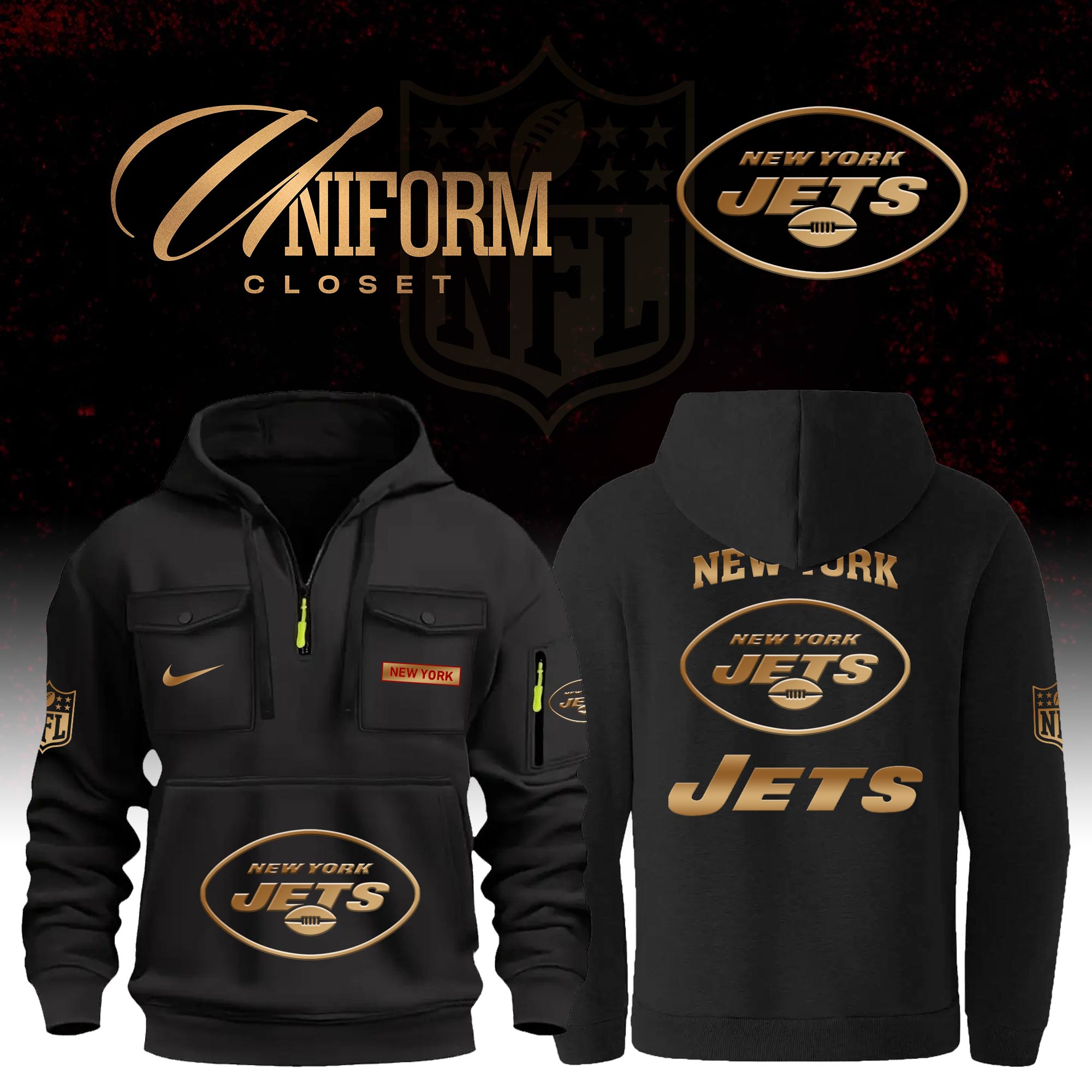Buildercar - NFL New York Jets Custom Name Football Multi Pocket Hoodie