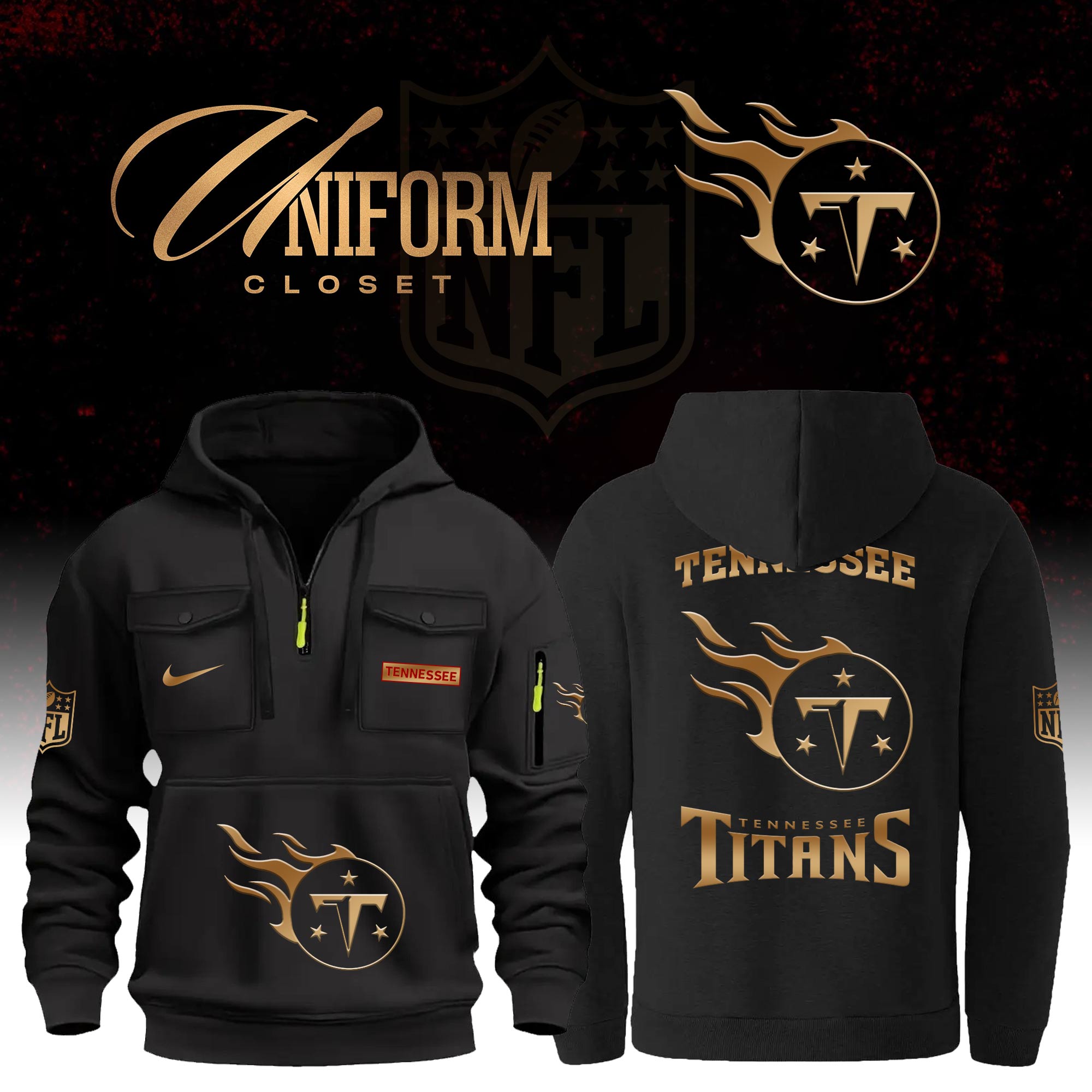 Buildercar - NFL Tennessee Titans Custom Name Football Multi Pocket Hoodie