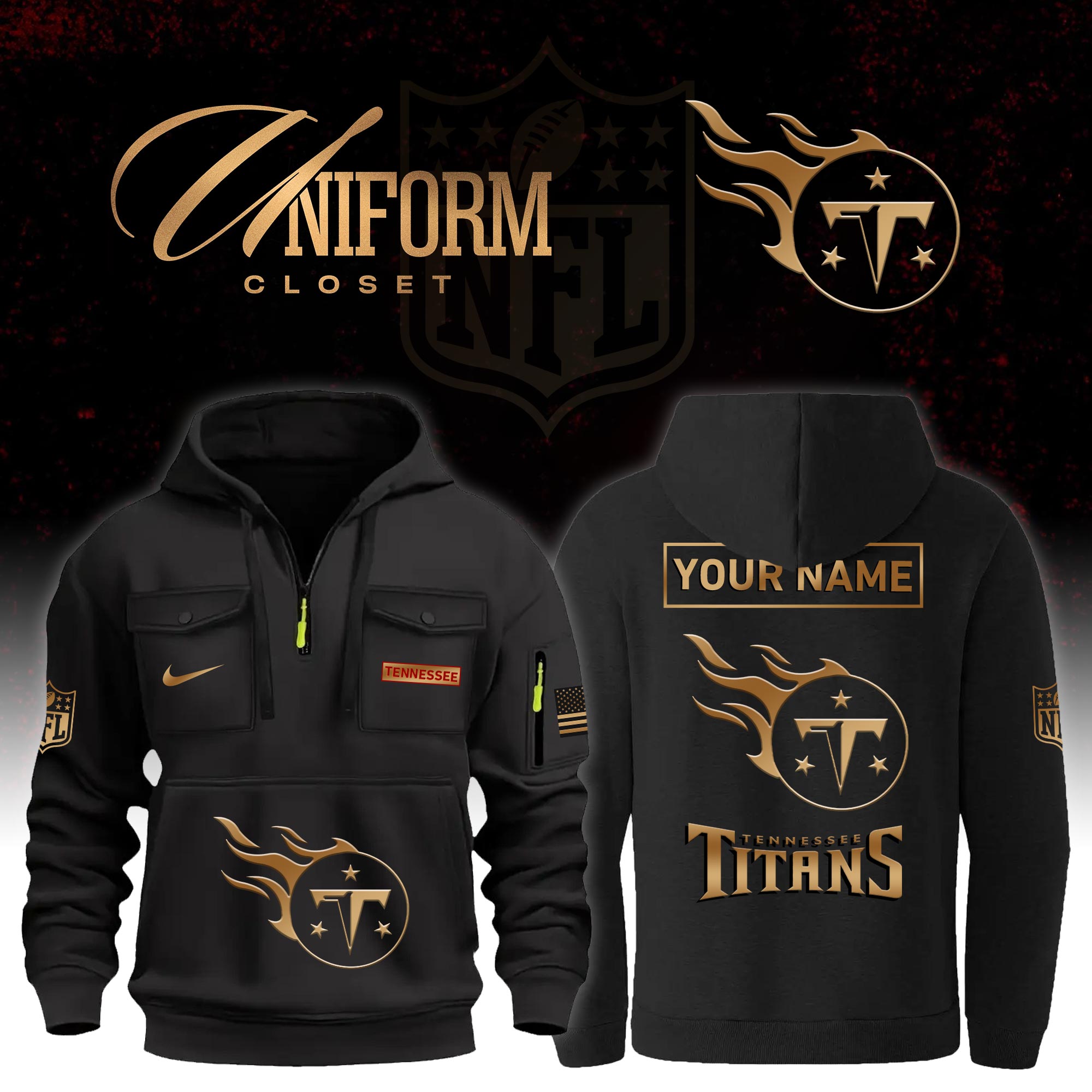 Buildercar - NFL Tennessee Titans Custom Name Football Multi Pocket Hoodie