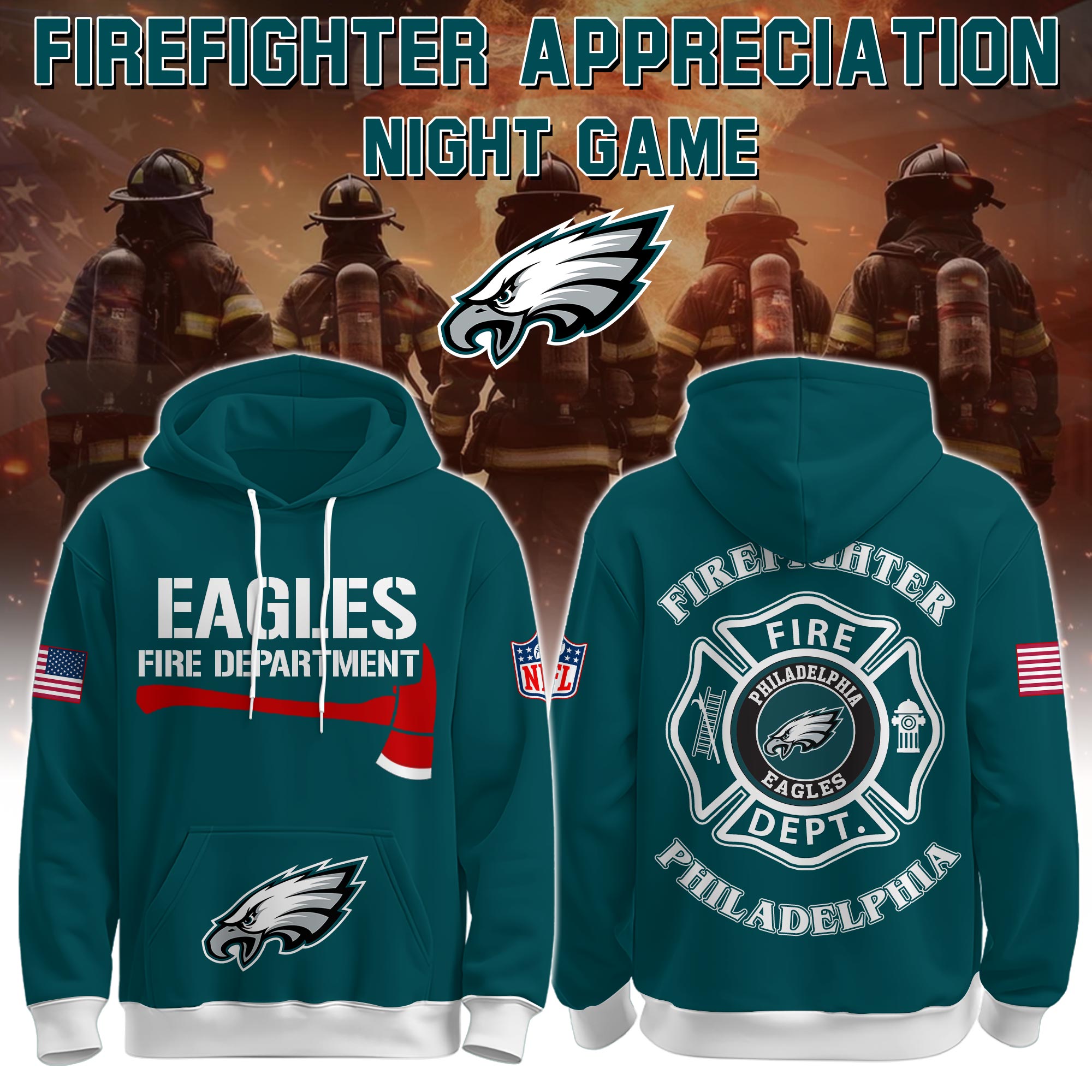 Buildercar - Philadelphia Eagles Football x Firefighter 2025 Special Edition Hoodie