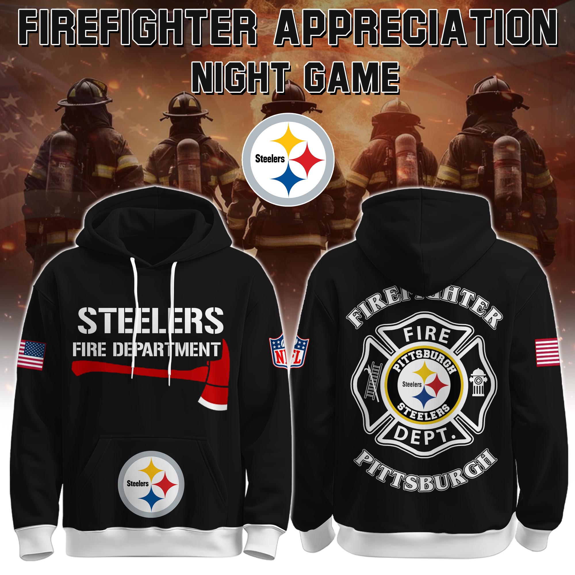 Buildercar - Pittsburgh Steelers Football x Firefighter 2025 Special Edition Hoodie