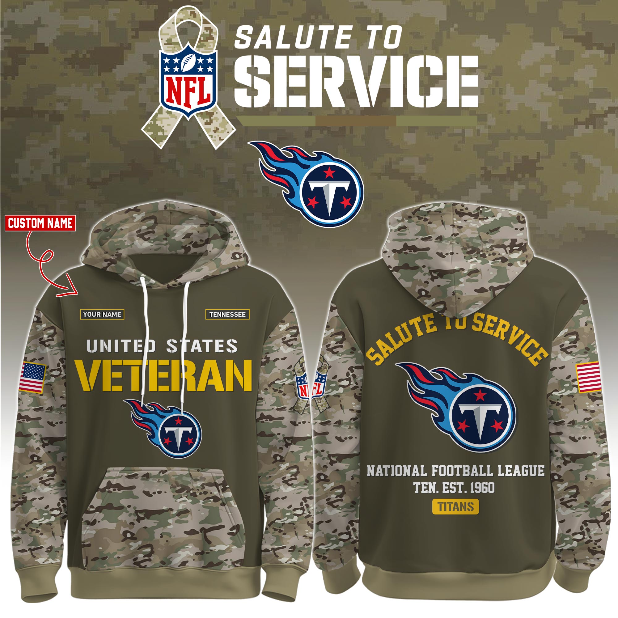 Buildercar - Tennessee Titans-Veteran Birthday Limited Editions Personalized Hoodie
