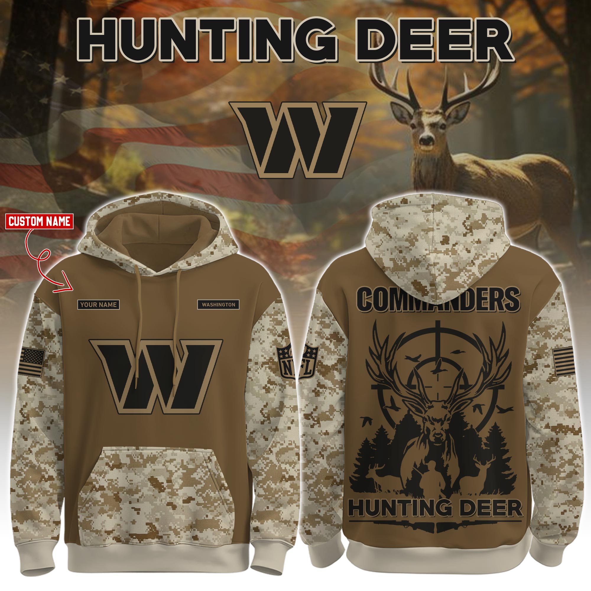 Buildercar - Washington Commanders-Hunting Deer Personalized Hoodie Limited Edions