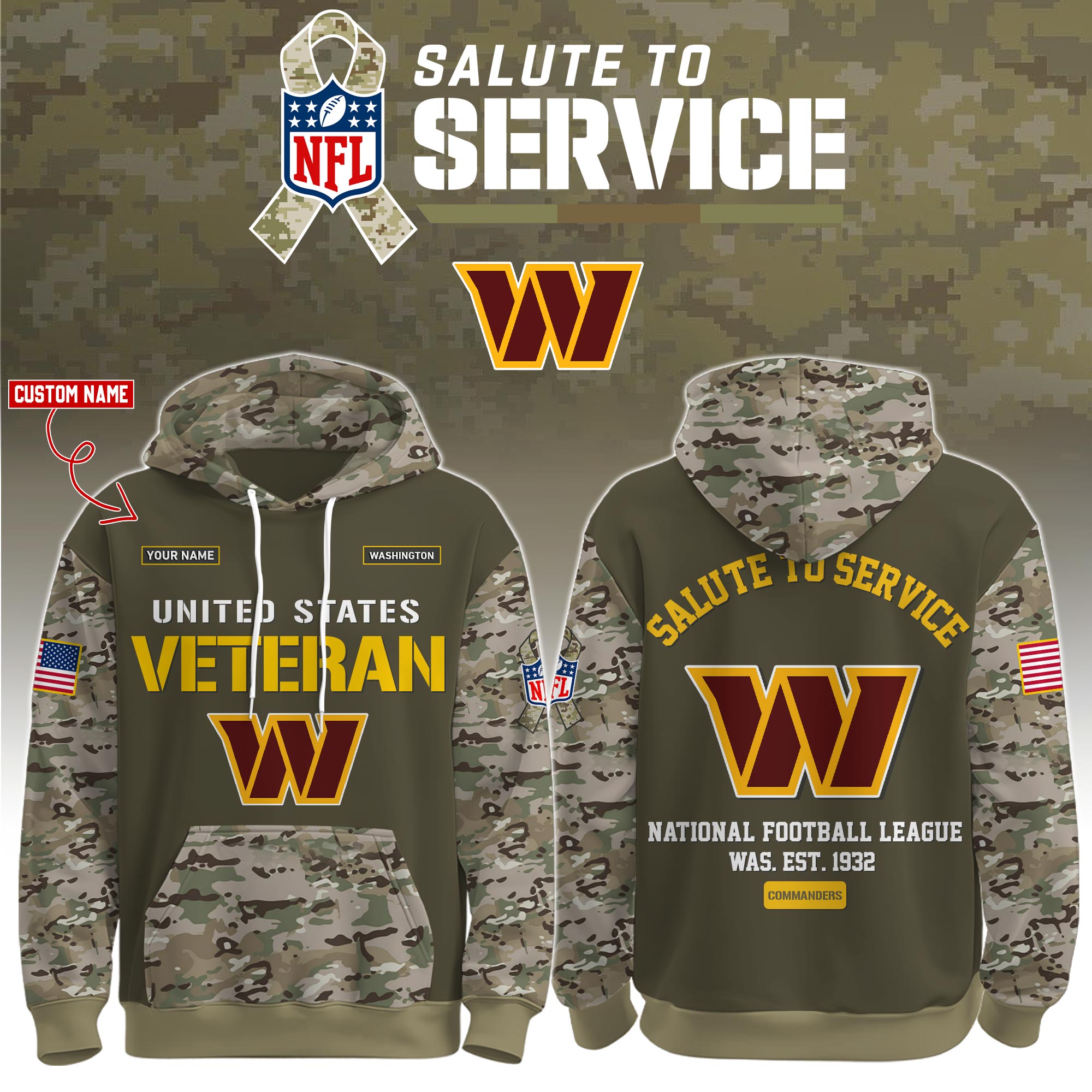 Buildercar - Washington Commanders-Veteran Birthday Limited Editions Personalized Hoodie