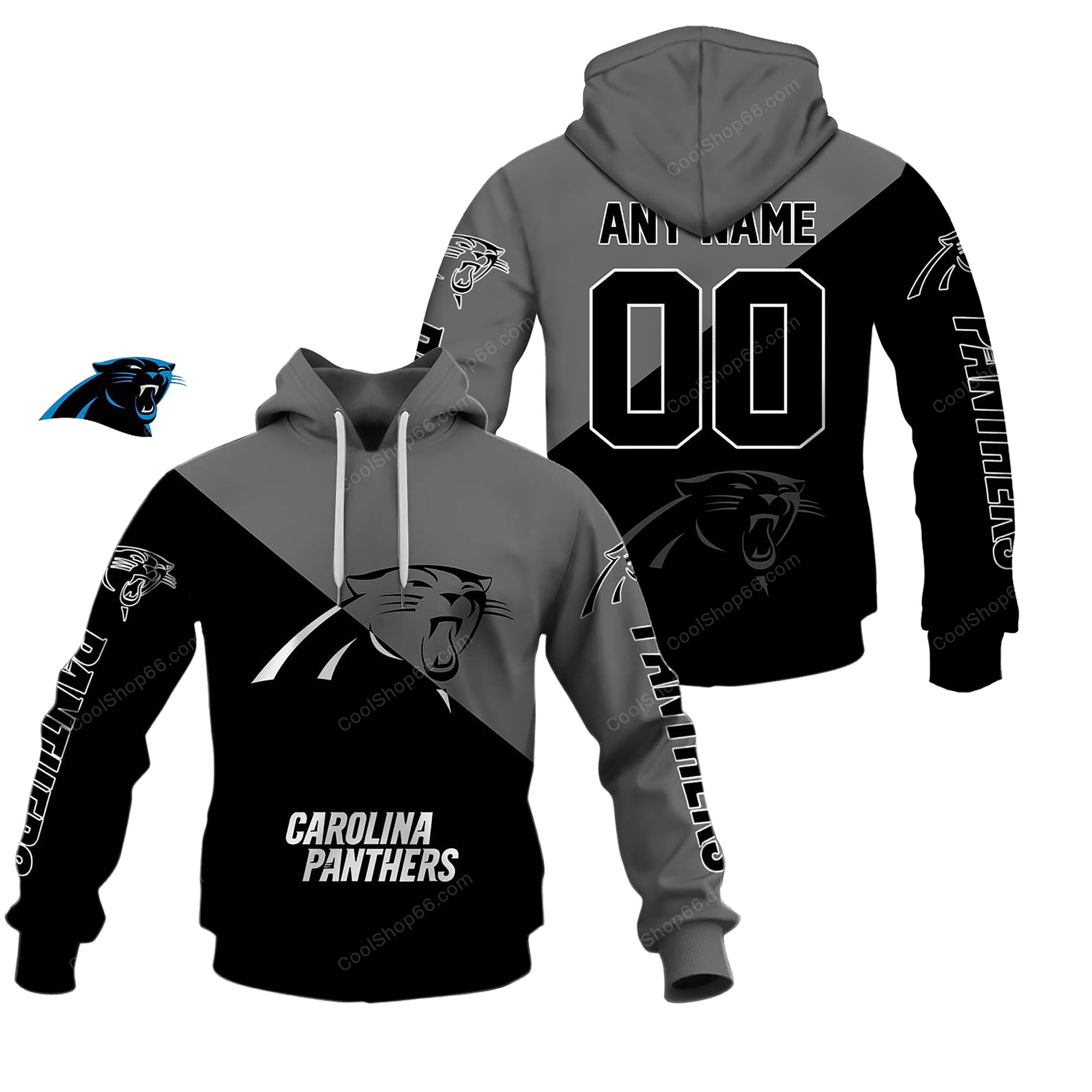 Buildercar - Carolina Panthers Monochrome Power Custom Name Hoodie