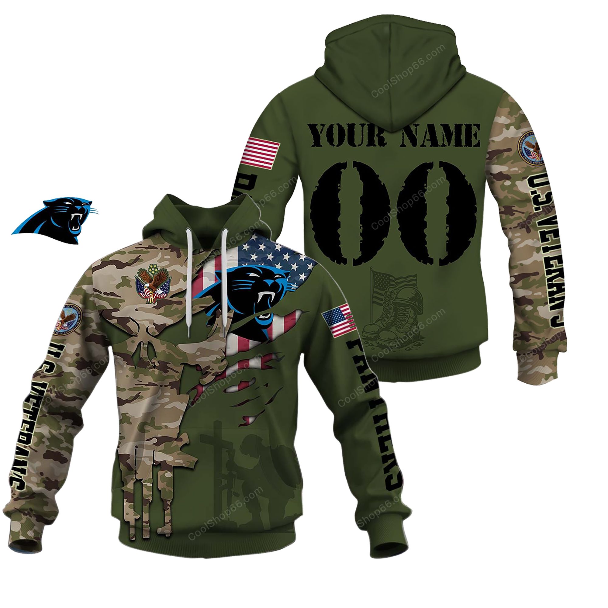 Buildercar - Carolina Panthers Veteran's Day Custom Name Hoodie