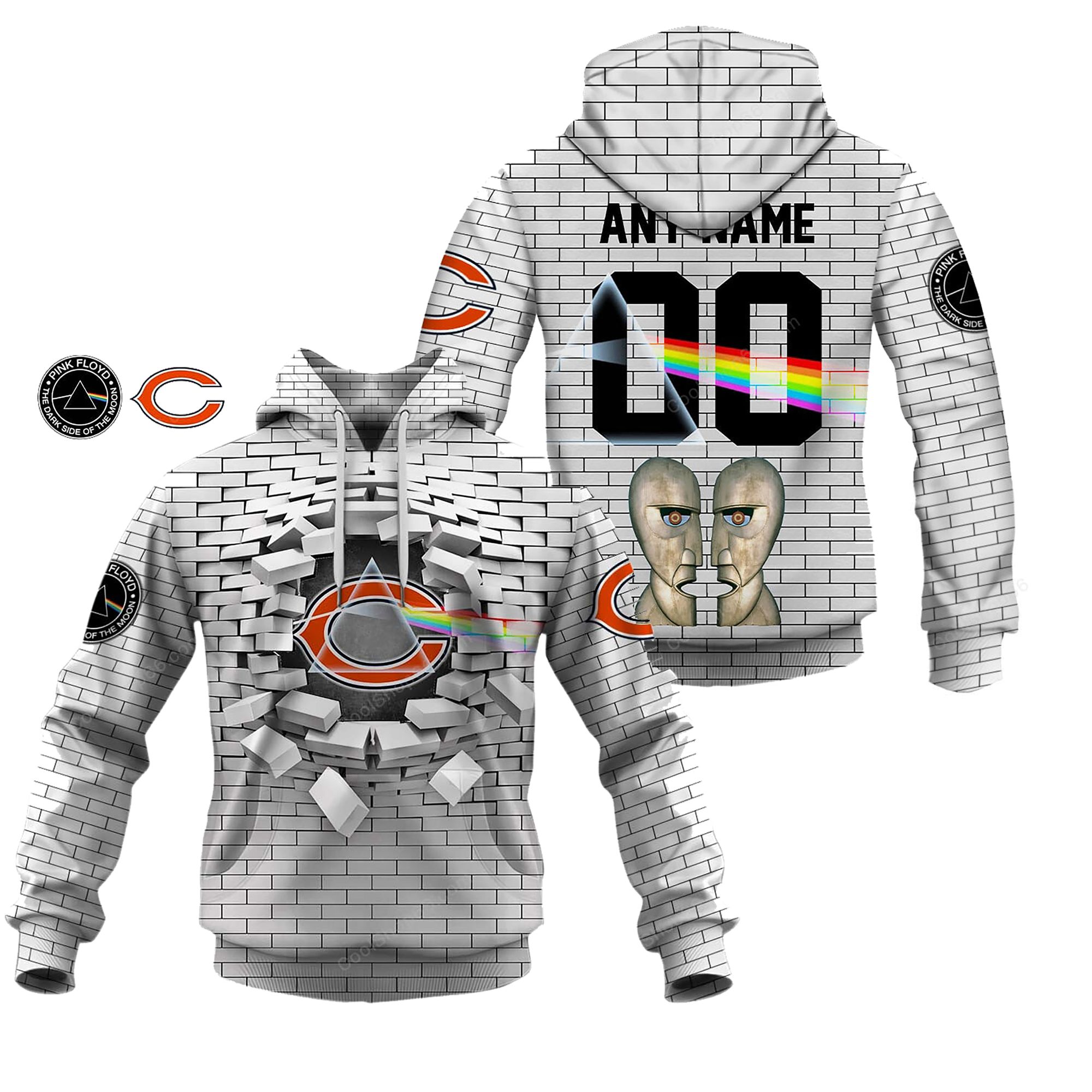 Buildercar - Chicago Bears NFL X Pink Floyd Inspired Custom Name Hoodie