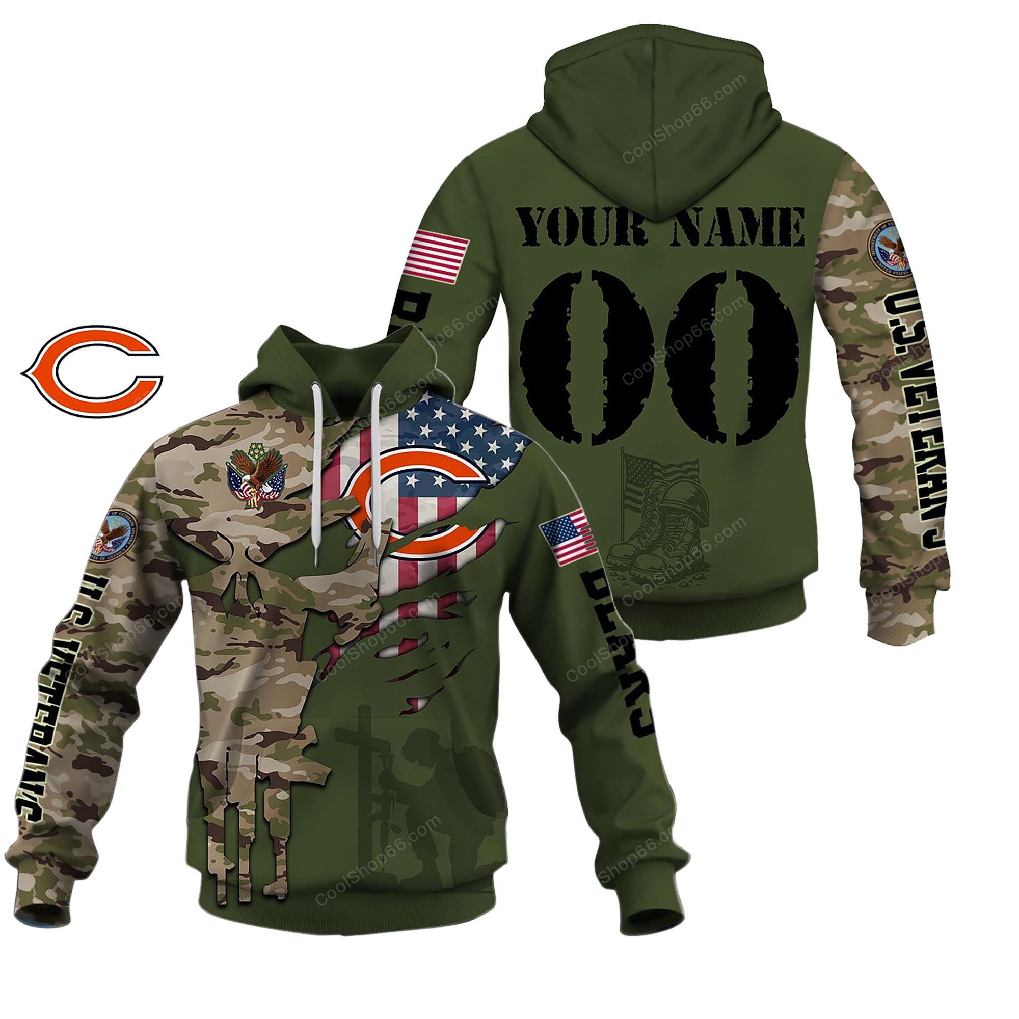 Buildercar - Chicago Bears Veteran's Day Custom Name Hoodie