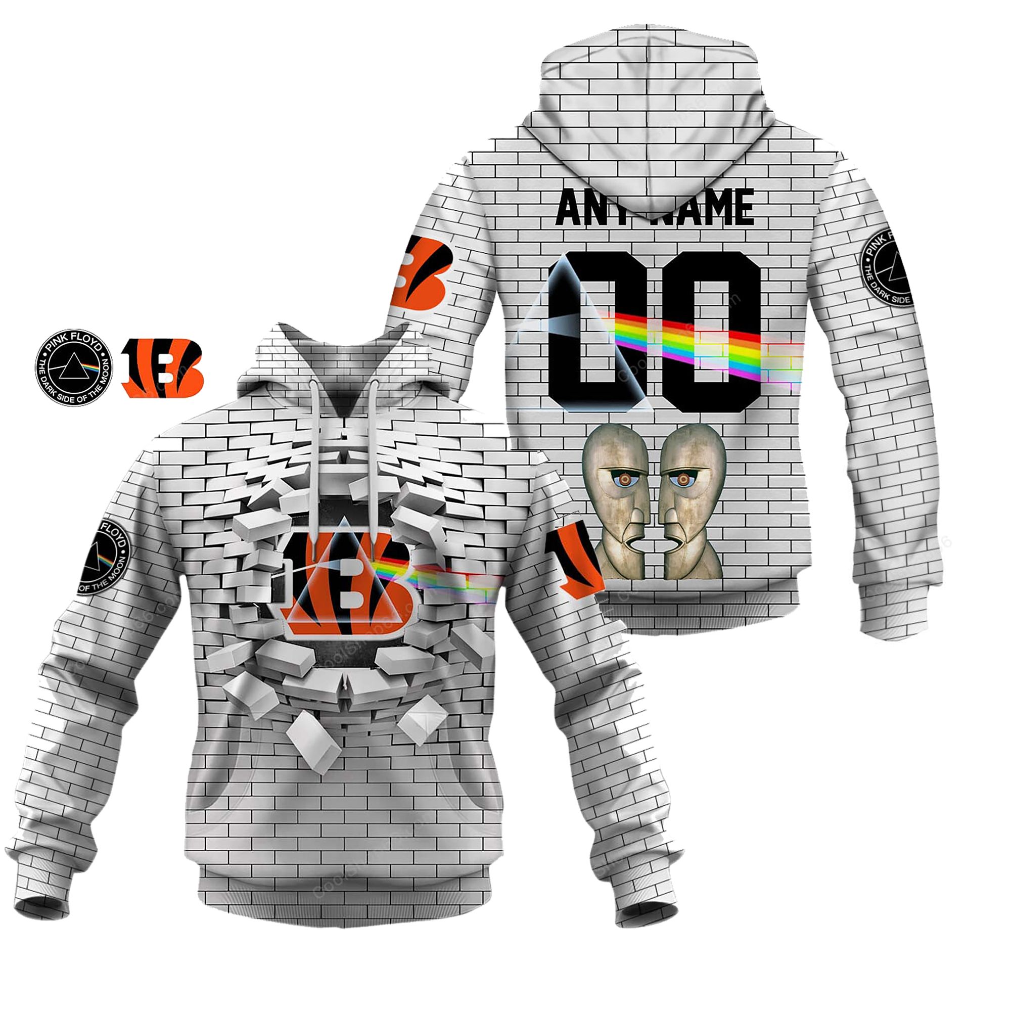 Buildercar - Cincinnati Bengals NFL X Pink Floyd Inspired Custom Name Hoodie