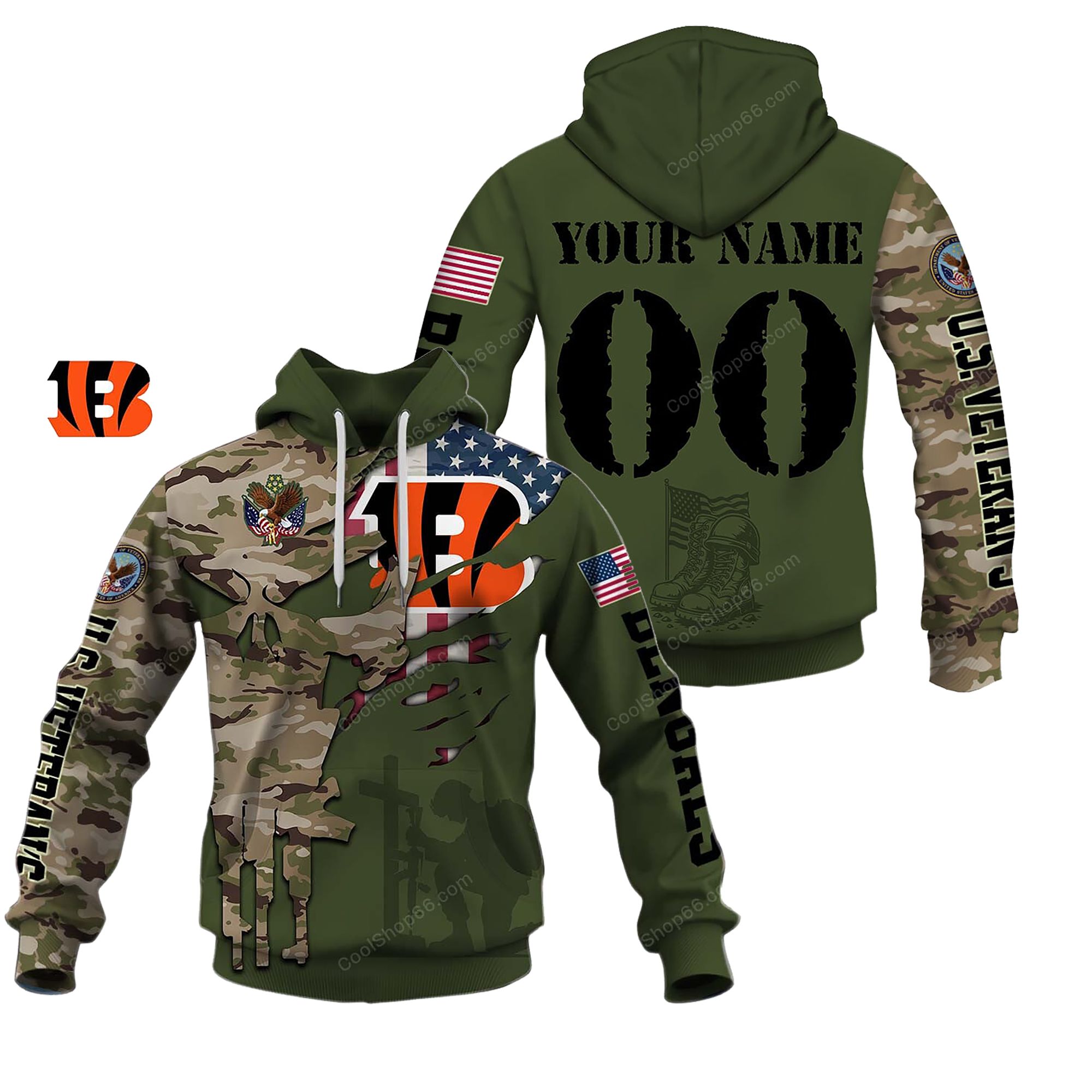 Buildercar - Cincinnati Bengals Veteran's Day Custom Name Hoodie