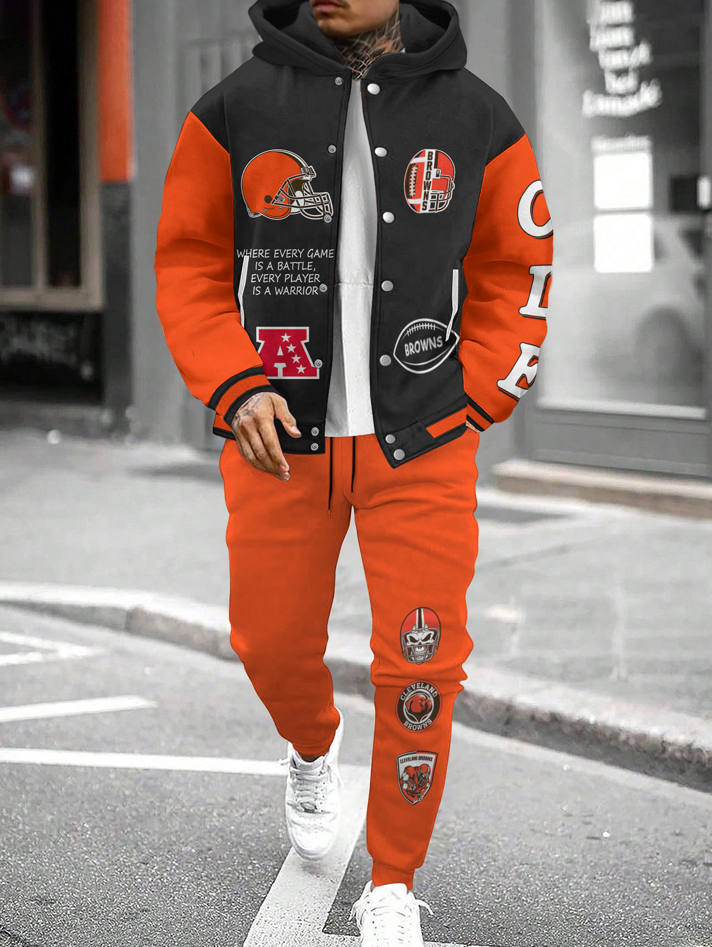 Cleveland Browns Hooded Jacket With Drawstring Waistband Joggers 2pcs Set