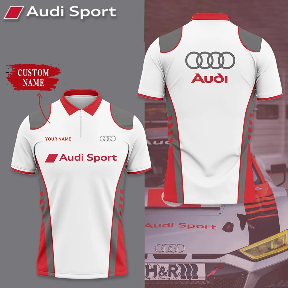 Customized Men's Zip Polo Shirt AUDI - hm27103490
