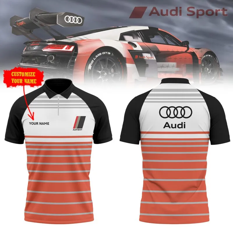 Customized Men's Zip Polo Shirt AUDI - hm27103524