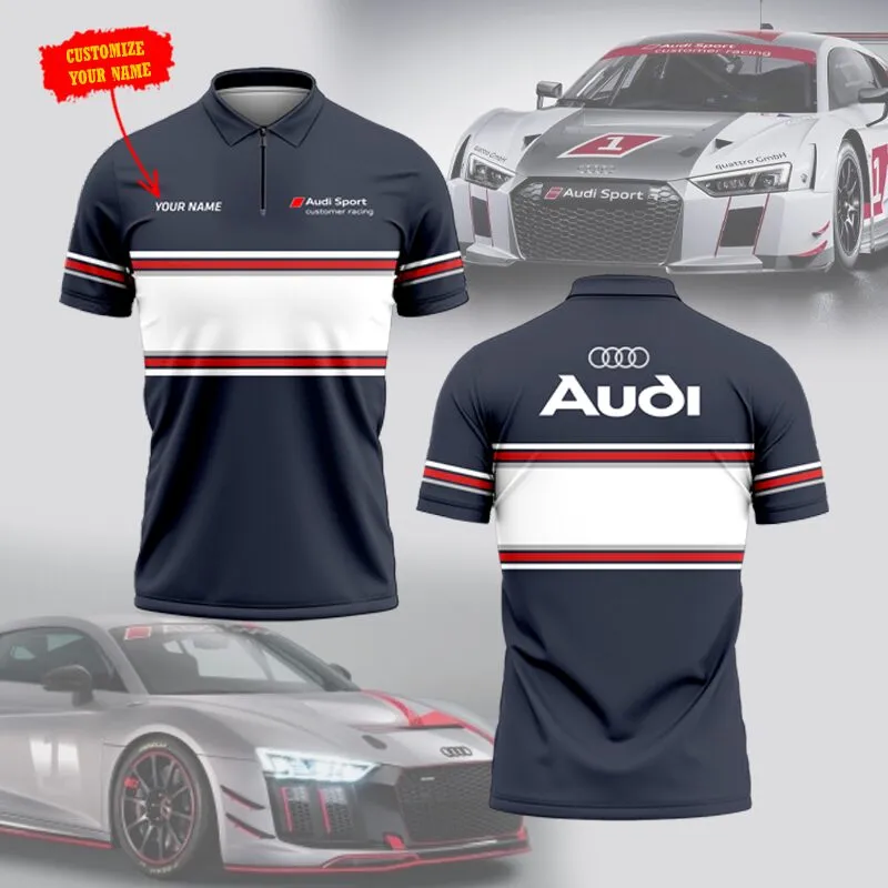 Customized Men's Zip Polo Shirt AUDI - hm27103538