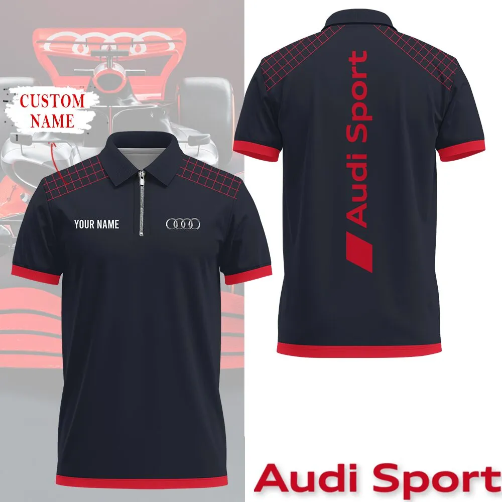 Customized Men's Zip Polo Shirt AUDI - hm27103541