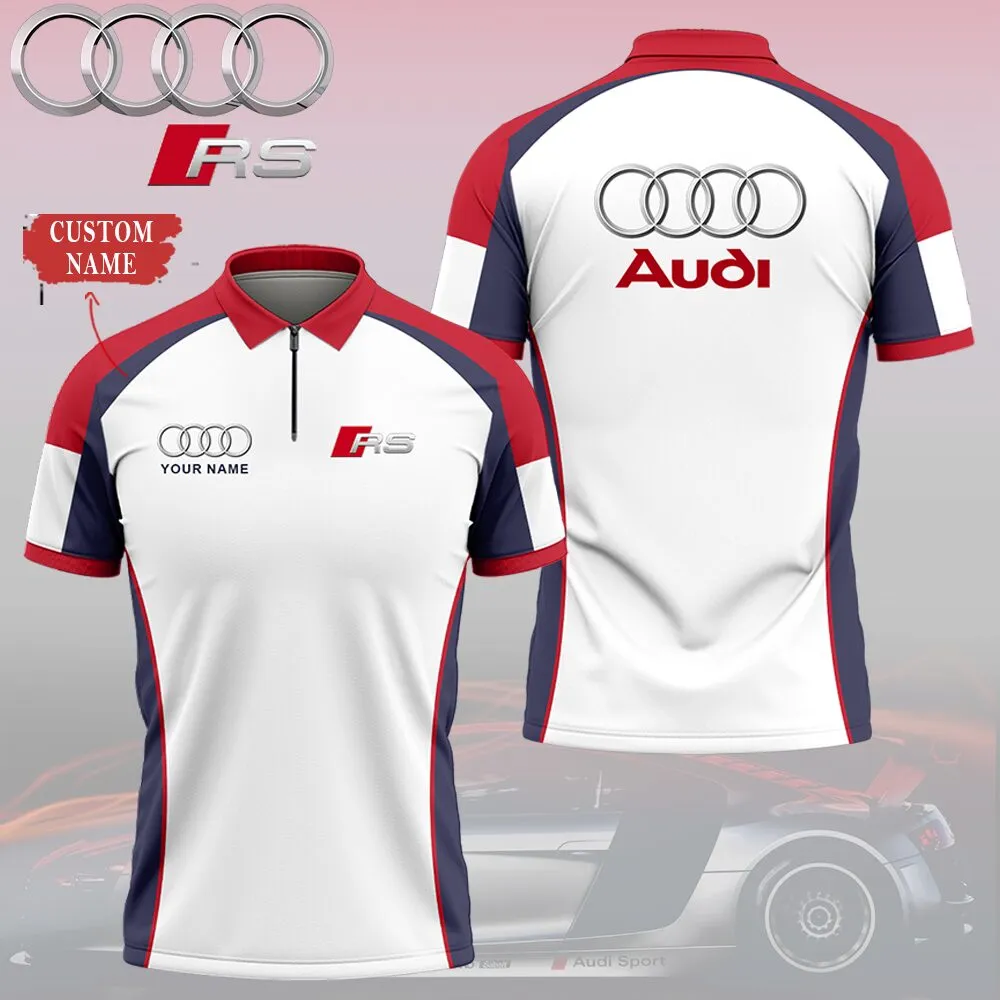 Customized Men's Zip Polo Shirt AUDI - hm27103542