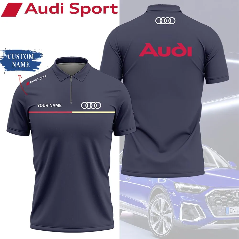 Customized Men's Zip Polo Shirt AUDI - hm27103543