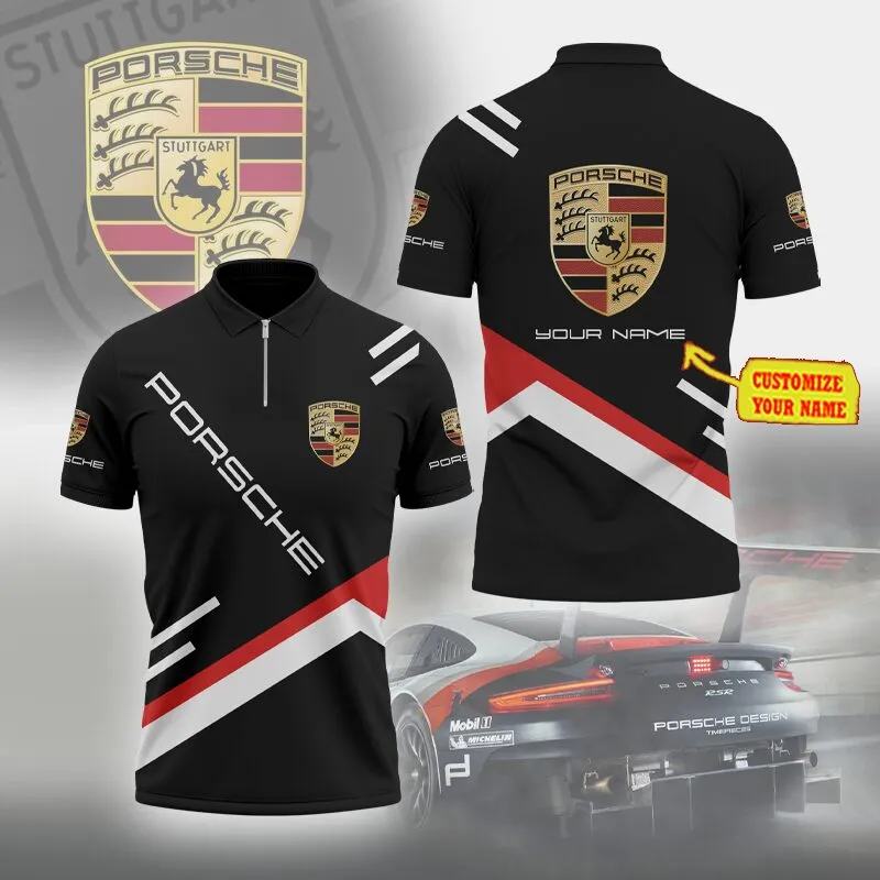 Customized Men's Zip Polo Shirt PORSCHE - hm27103691