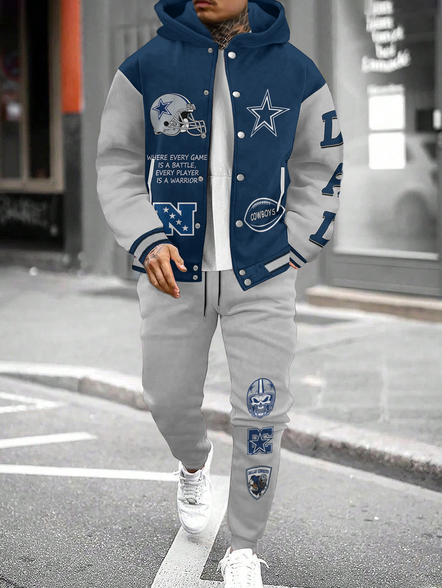Dallas Cowboys Hooded Jacket With Drawstring Waistband Joggers 2pcs Set