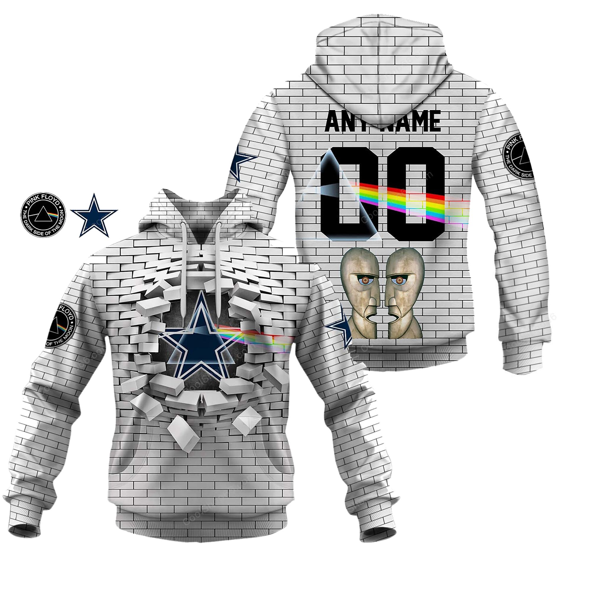Buildercar - Dallas Cowboys NFL X Pink Floyd Inspired Custom Name Hoodie