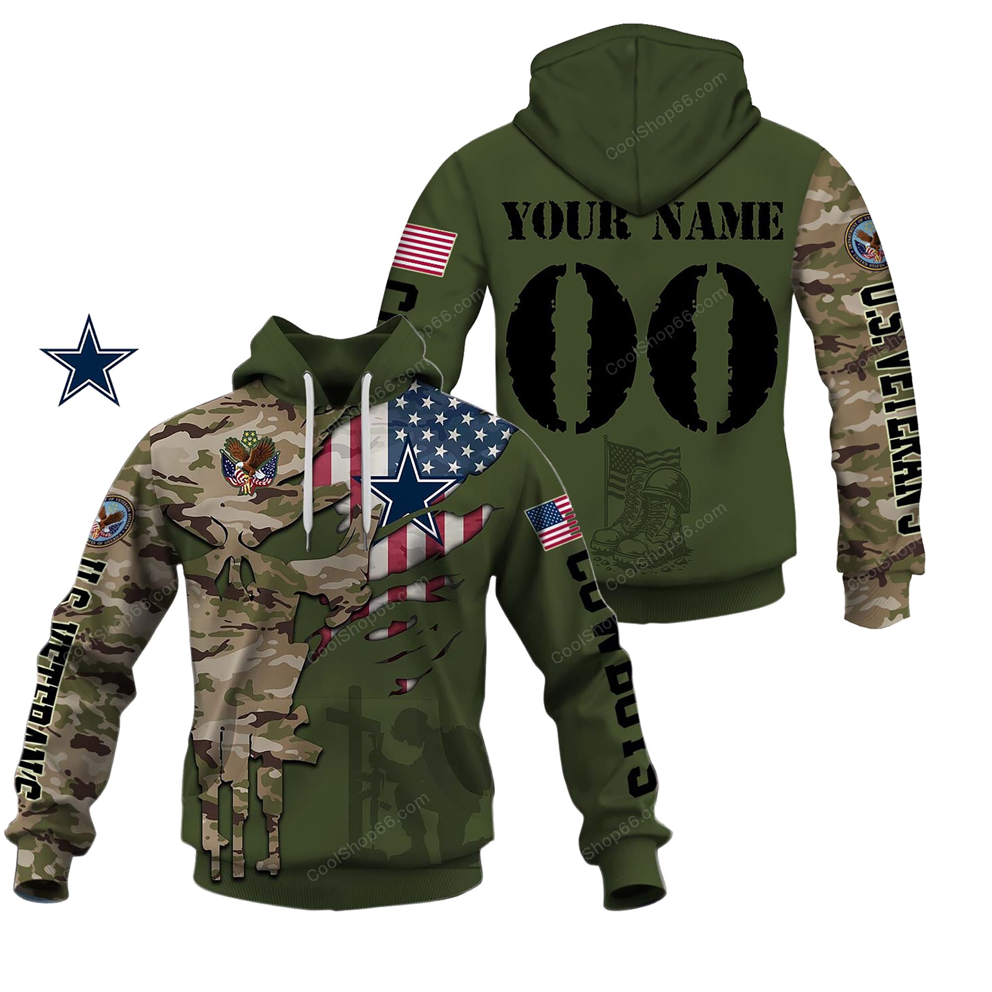 Buildercar - Dallas Cowboys Veteran's Day Custom Name Hoodie