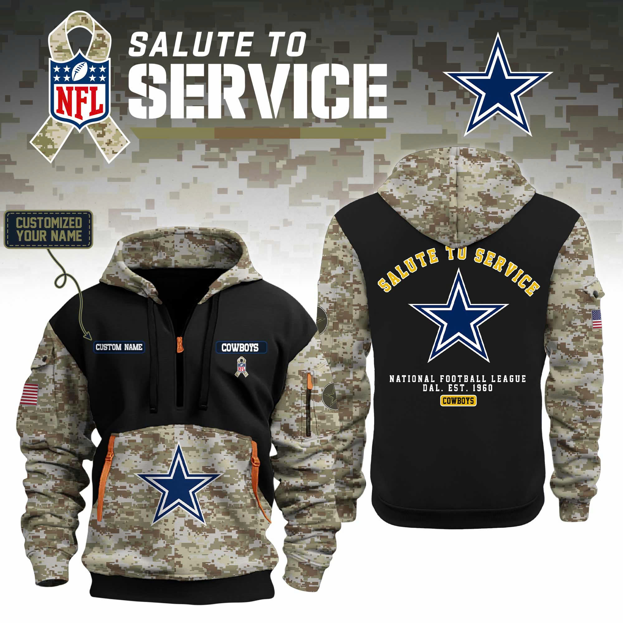 .Dallas Cowboys x Salute to Service 2025 Special Editions Hoodie