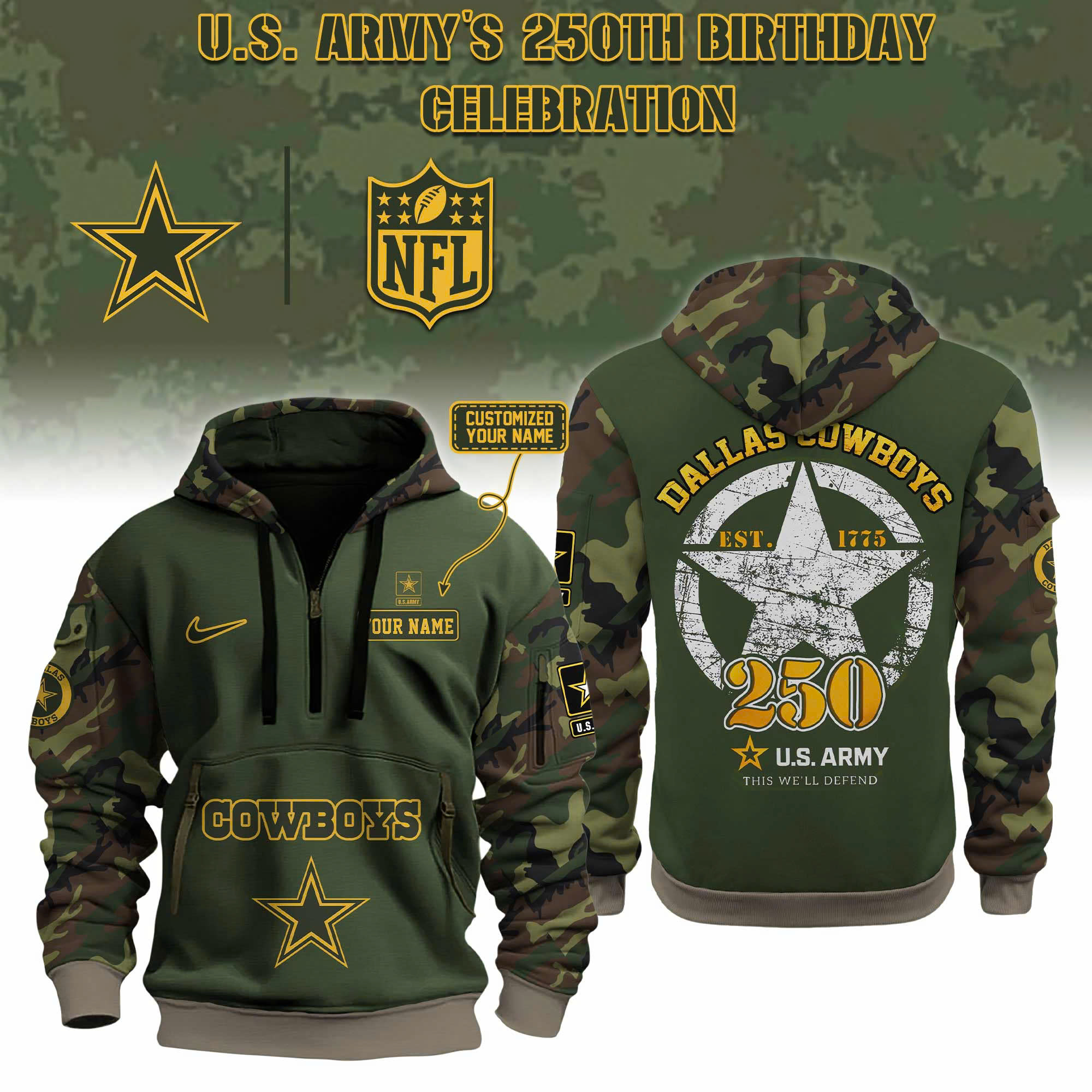 Dallas Cowboys x U.S. Army 250th Birthday Limited Hoodie 2025