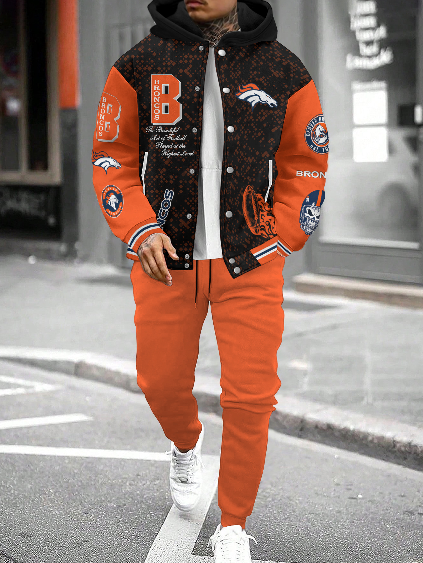 Denver Broncos Hooded Jacket With Drawstring Waistband Joggers 2pcs Set