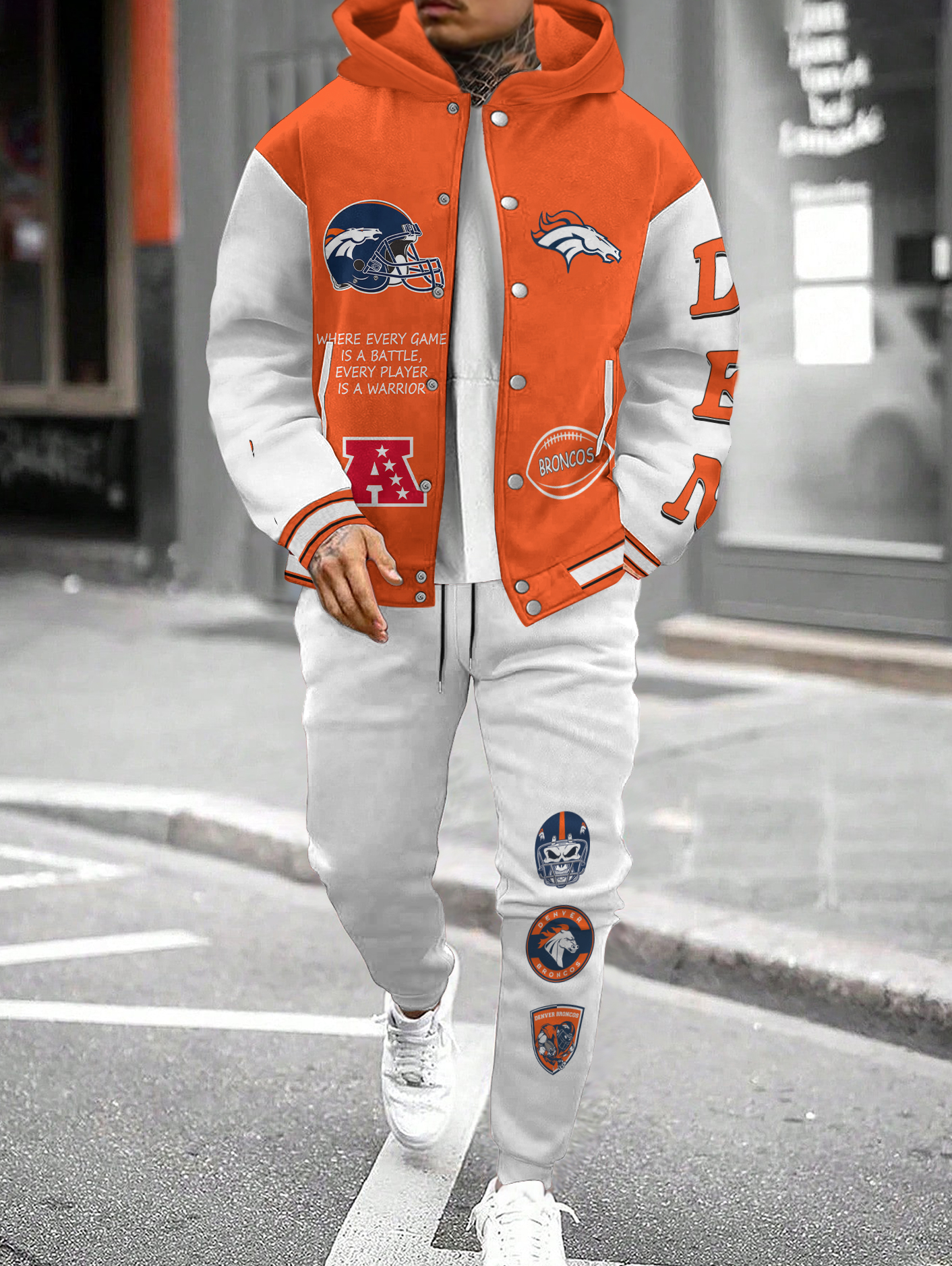 Denver Broncos Hooded Jacket With Drawstring Waistband Joggers 2pcs Set
