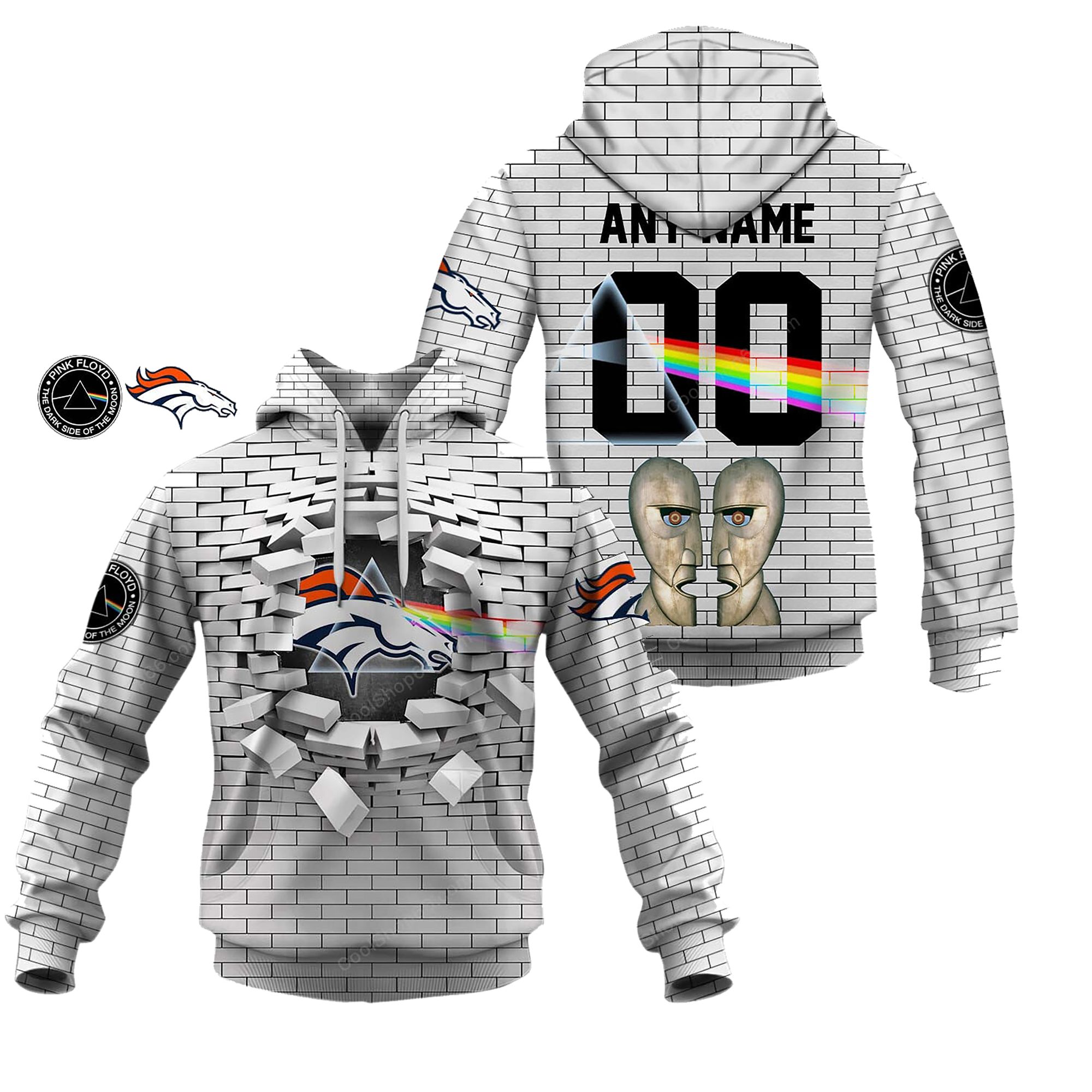 Buildercar - Denver Broncos NFL X Pink Floyd Inspired Custom Name Hoodie