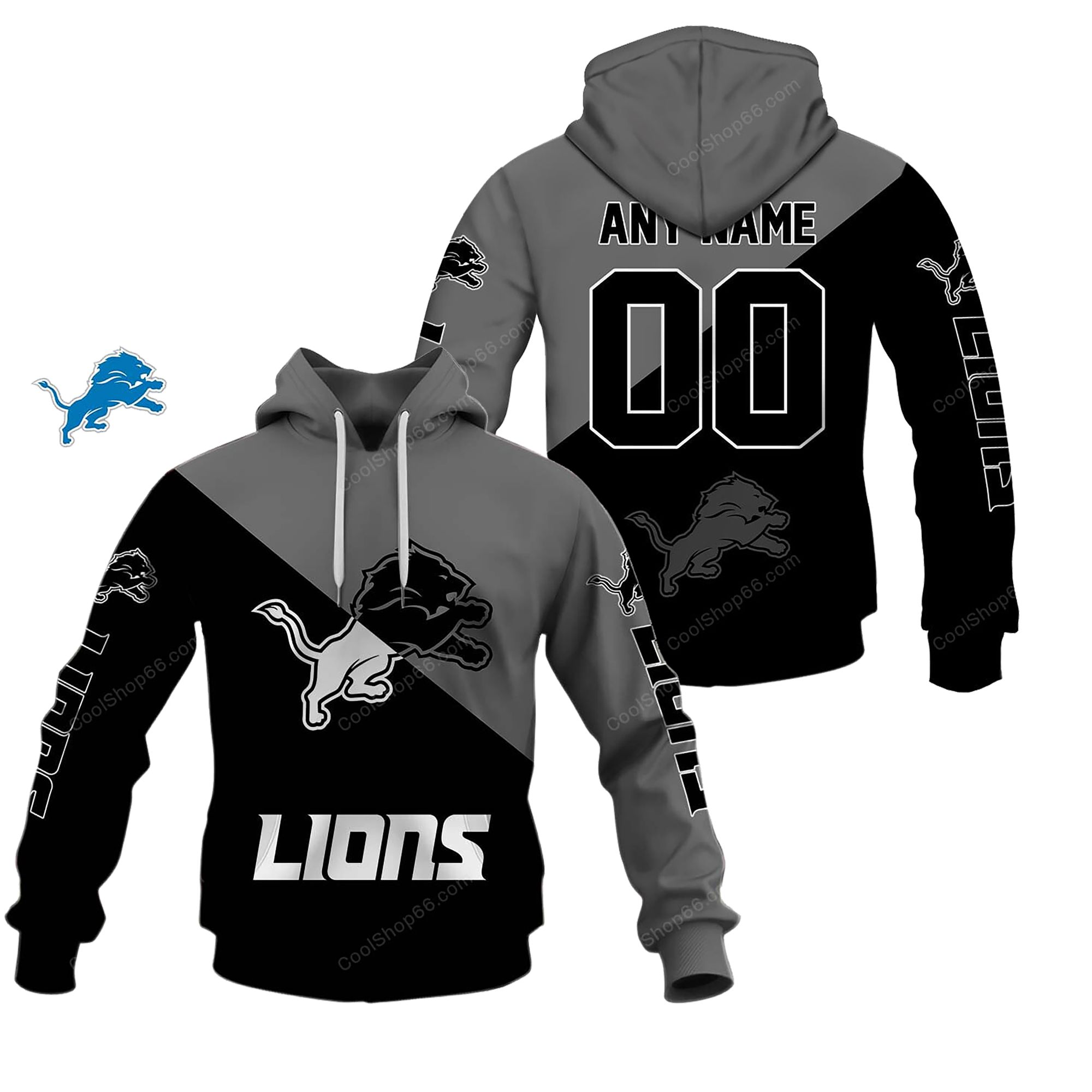 Buildercar - Detroit Lions Monochrome Power Custom Name Hoodie