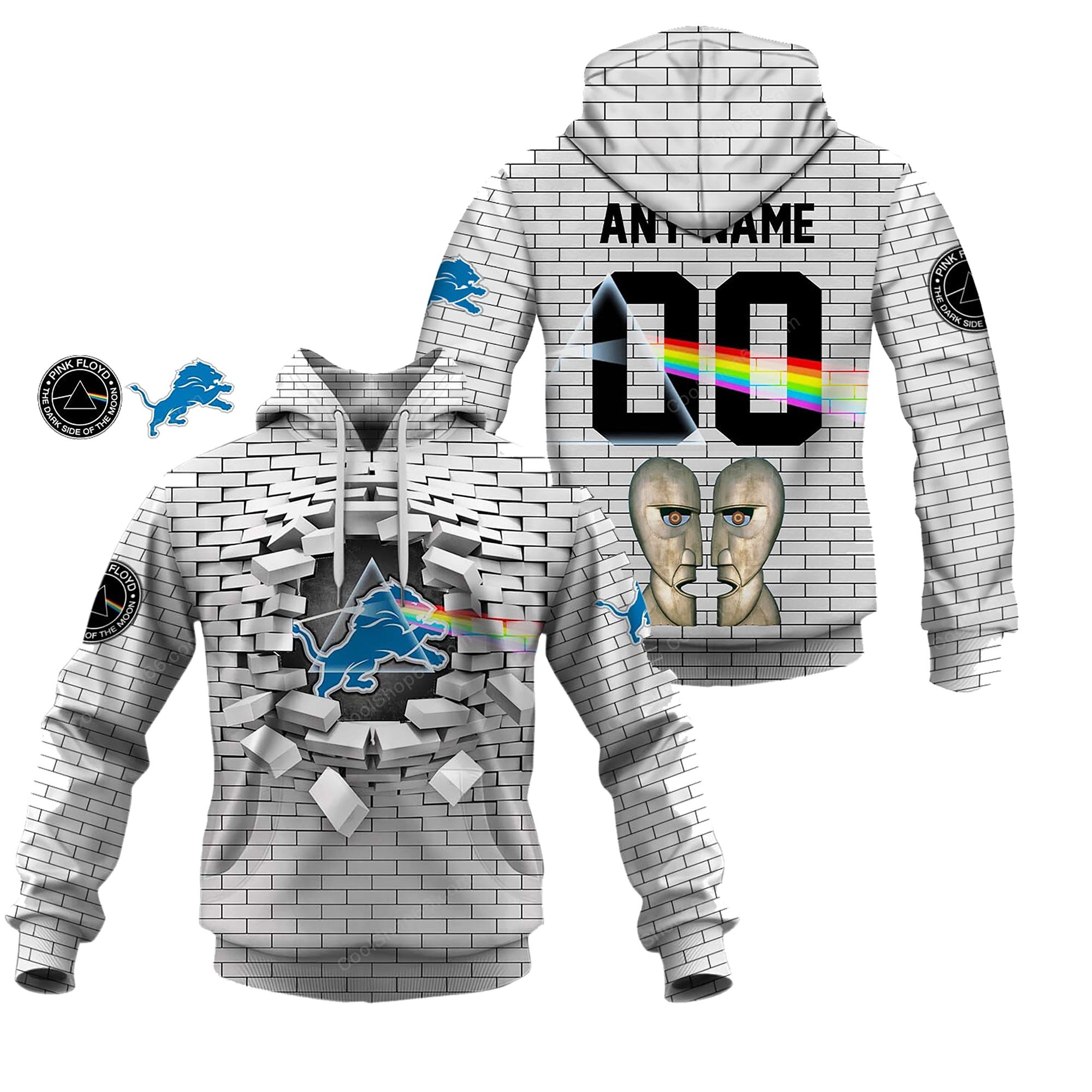 Buildercar - Detroit Lions NFL X Pink Floyd Inspired Custom Name Hoodie