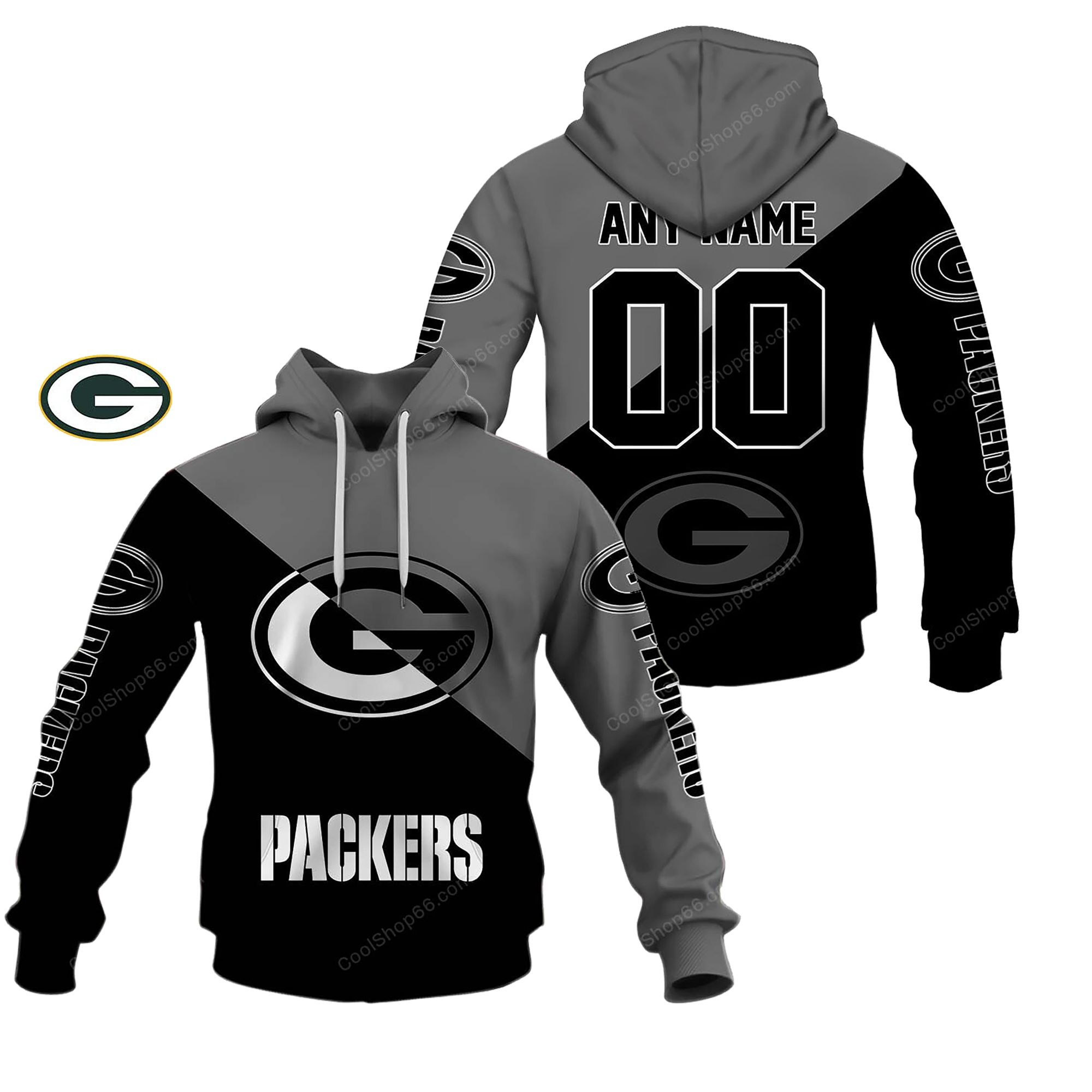 Buildercar - Green Bay Packers Monochrome Power Custom Name Hoodie