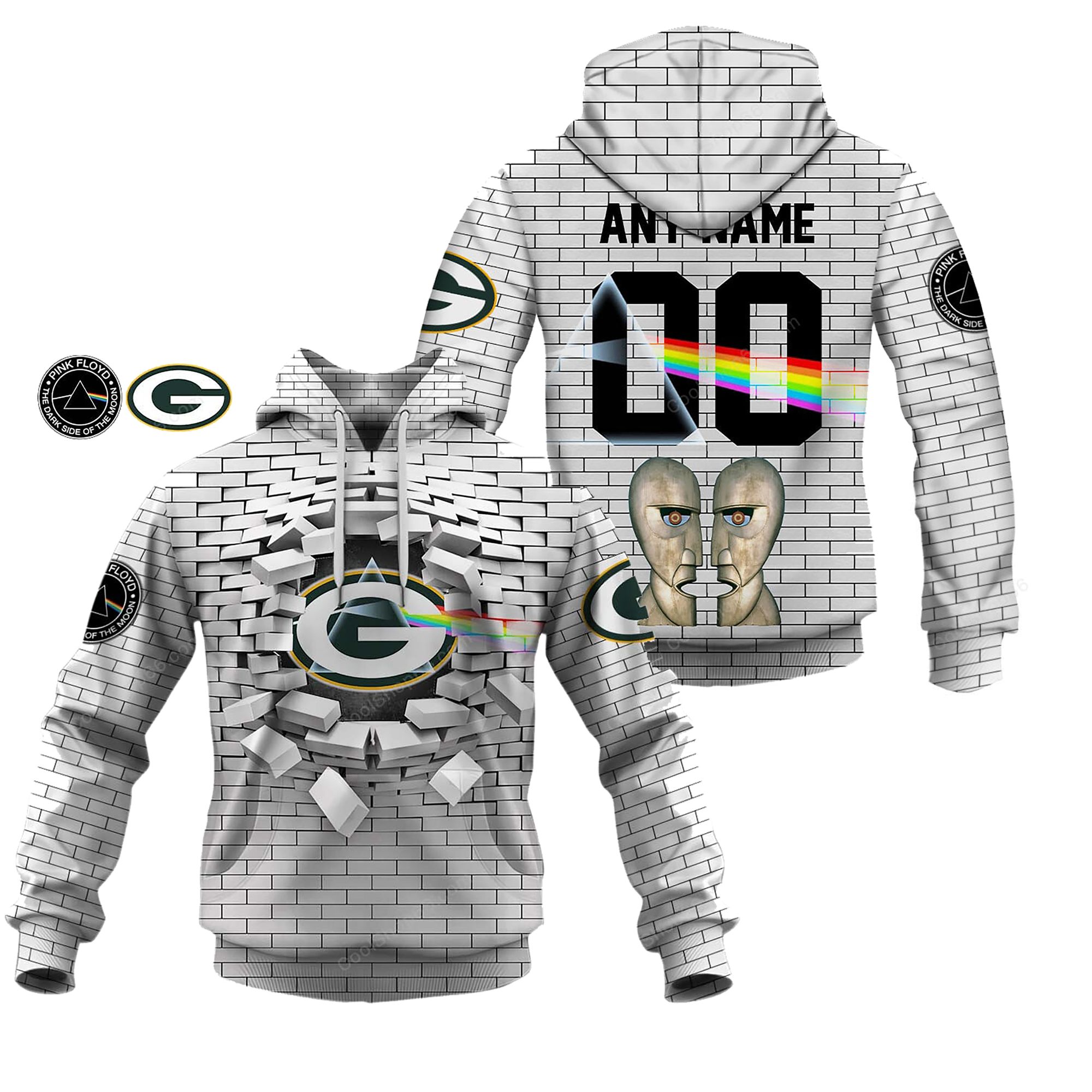 Buildercar - Green Bay Packers NFL X Pink Floyd Inspired Custom Name Hoodie