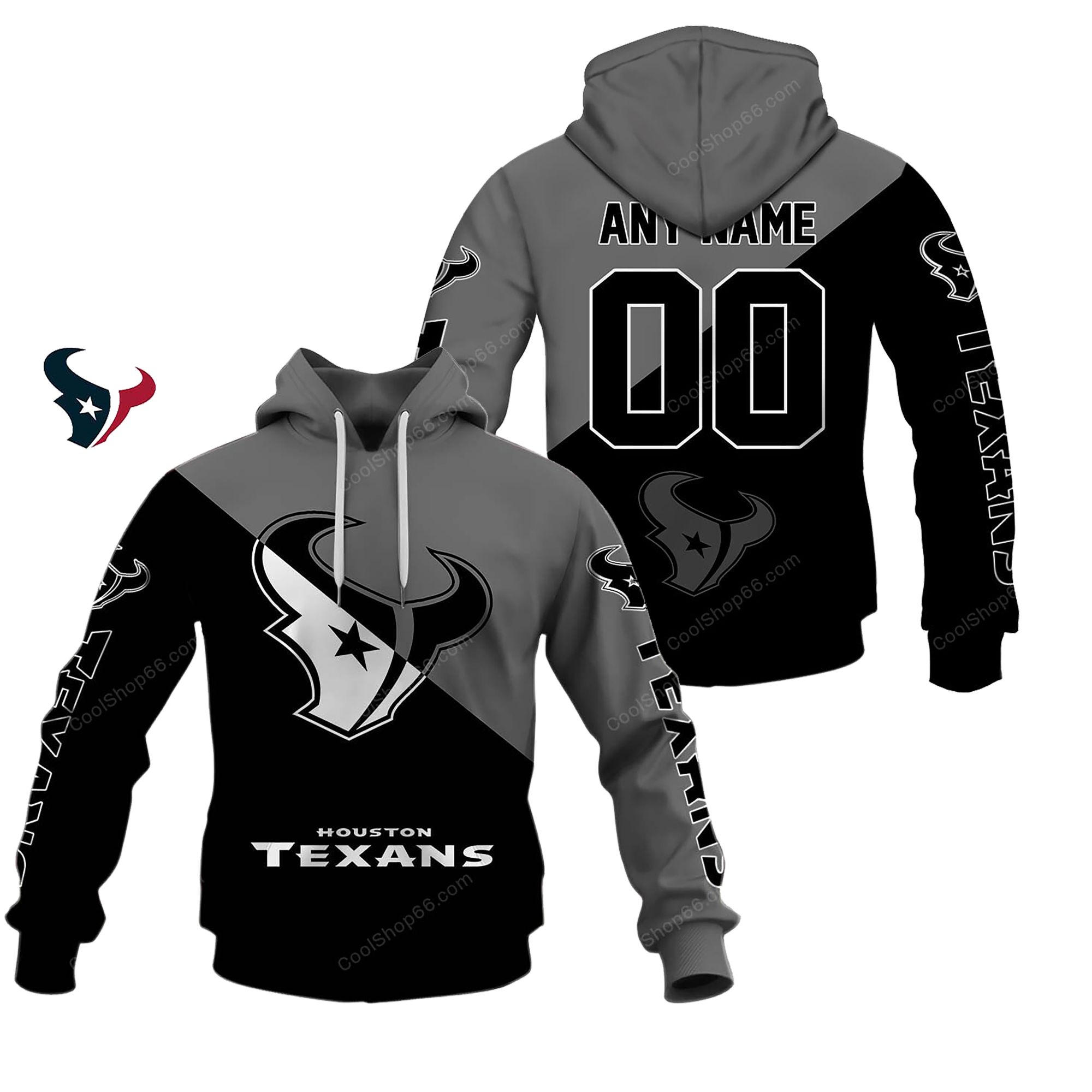 Buildercar - Houston Texans Monochrome Power Custom Name Hoodie