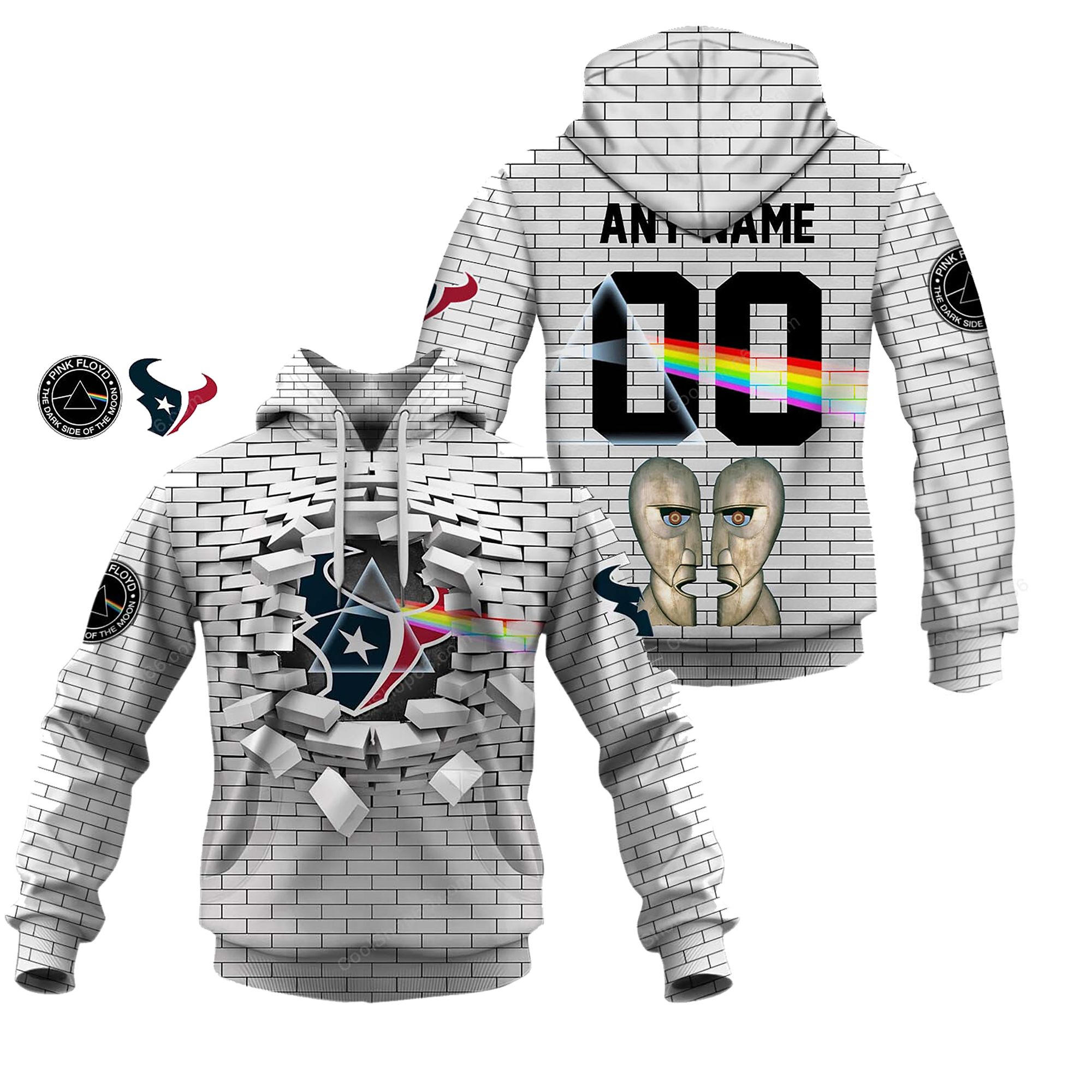 Buildercar - Houston Texans NFL X Pink Floyd Inspired Custom Name Hoodie