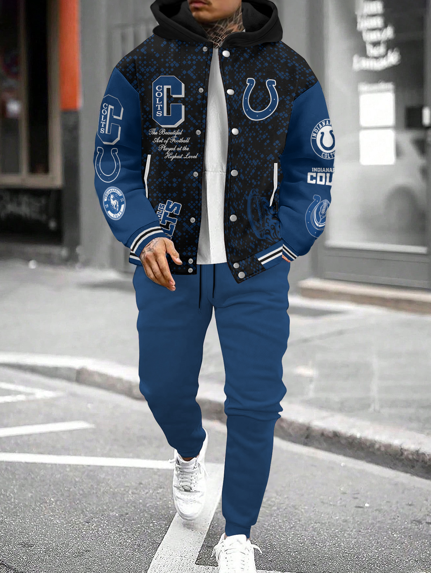 Indianapolis Colts Hooded Jacket With Drawstring Waistband Joggers 2pcs Set