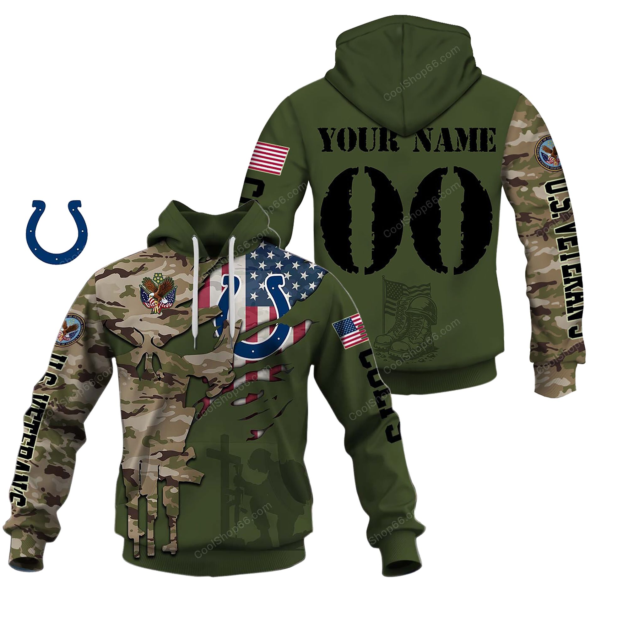 Buildercar - Indianapolis Colts Veteran's Day Custom Name Hoodie