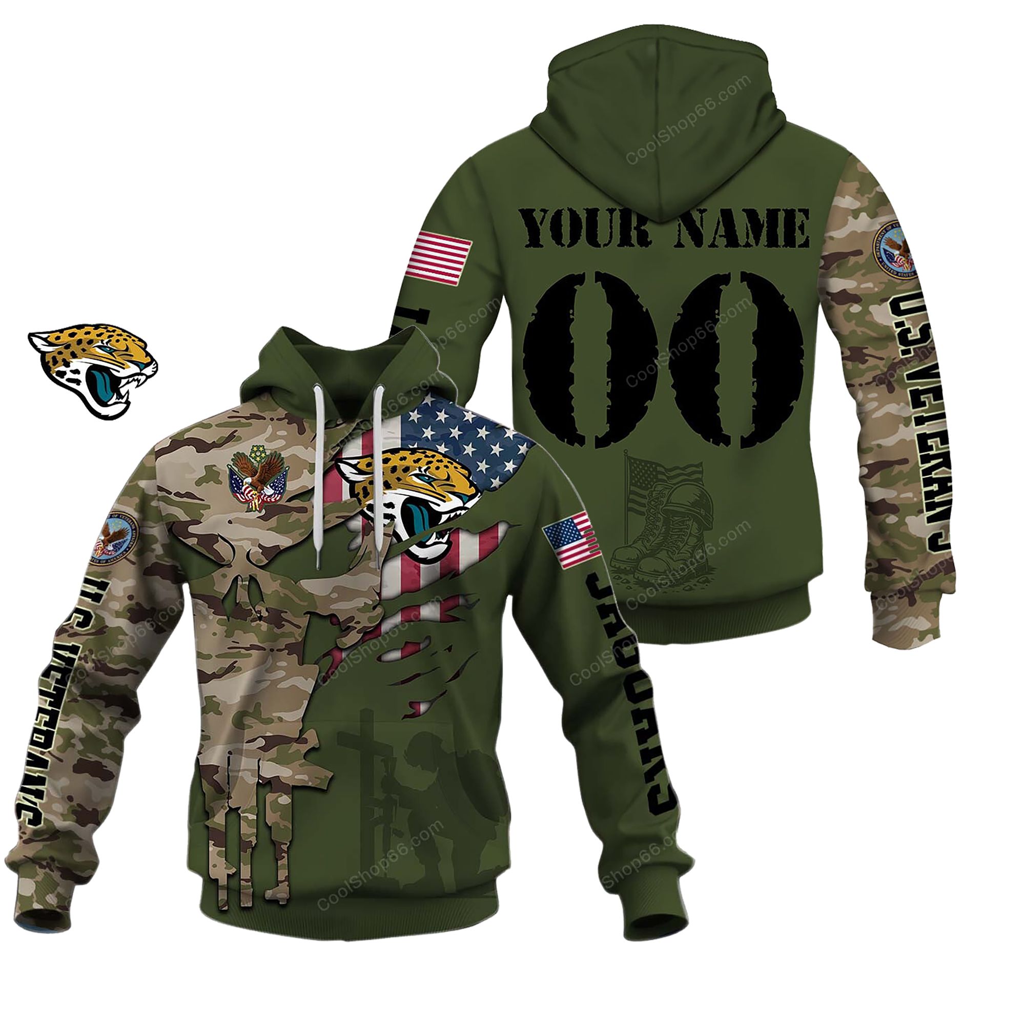Buildercar - Jacksonville Jaguars Veteran's Day Custom Name Hoodie