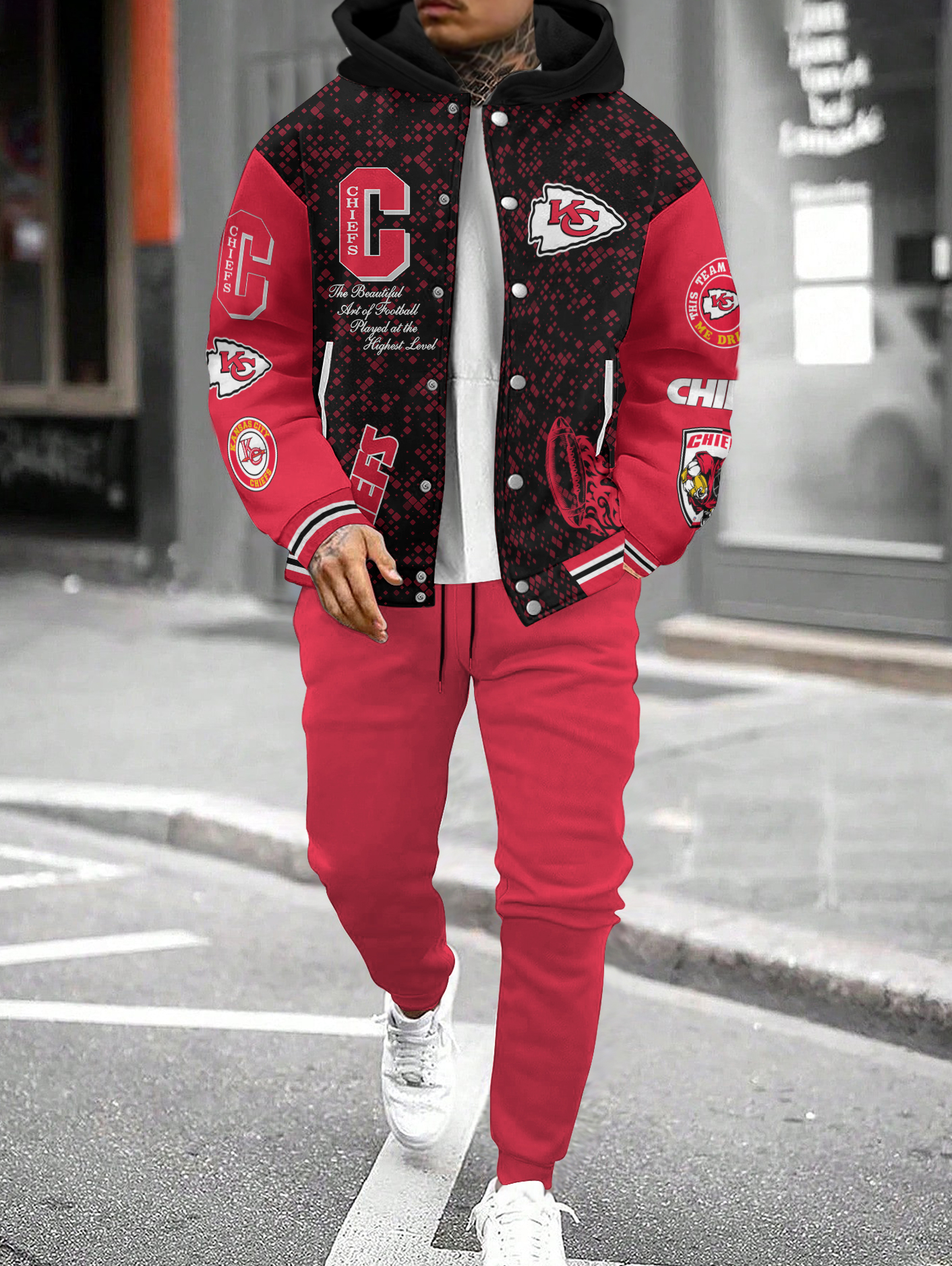 Kansas City Chiefs Hooded Jacket With Drawstring Waistband Joggers 2pcs Set