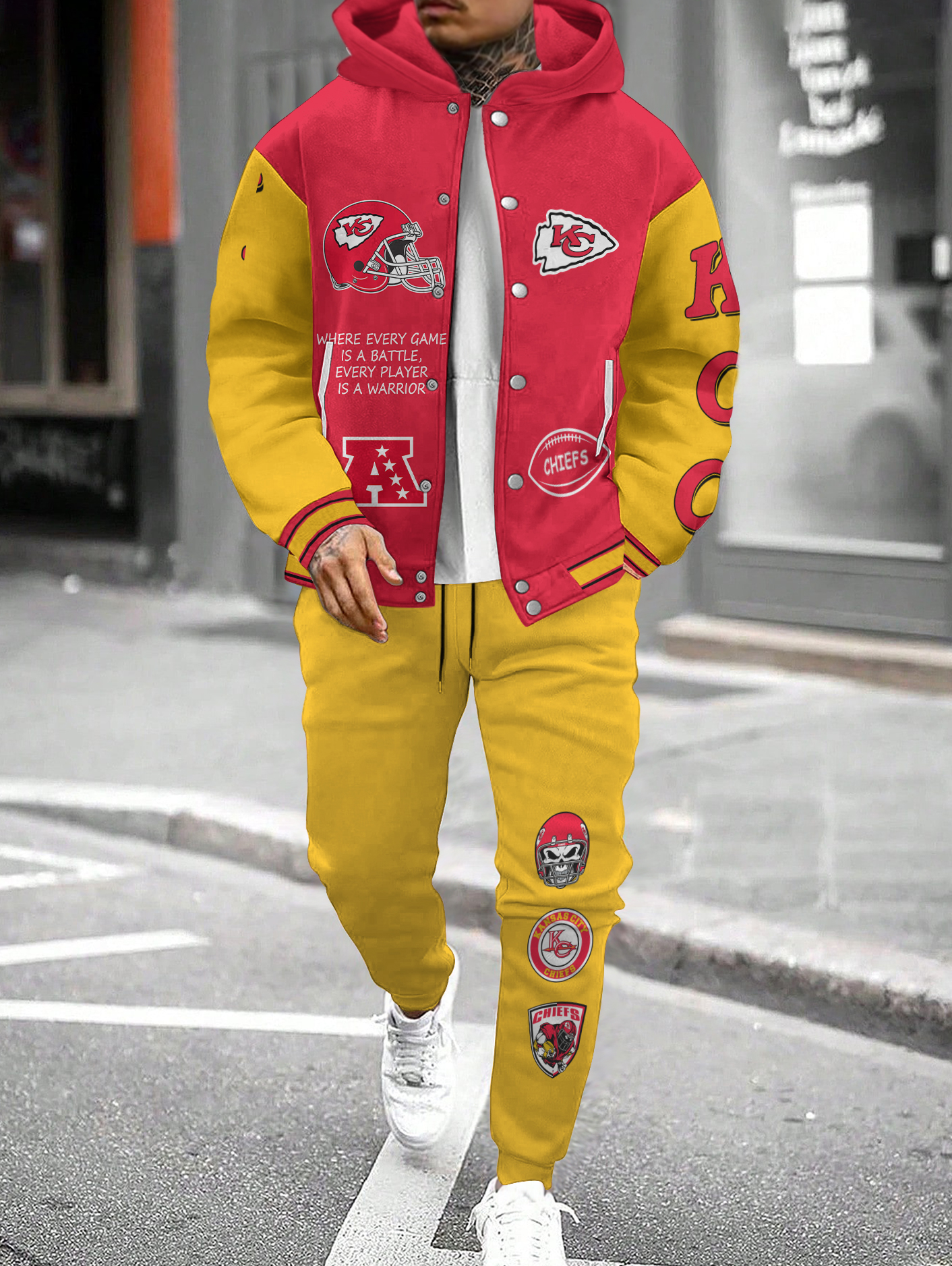 Kansas City Chiefs Hooded Jacket With Drawstring Waistband Joggers 2pcs Set