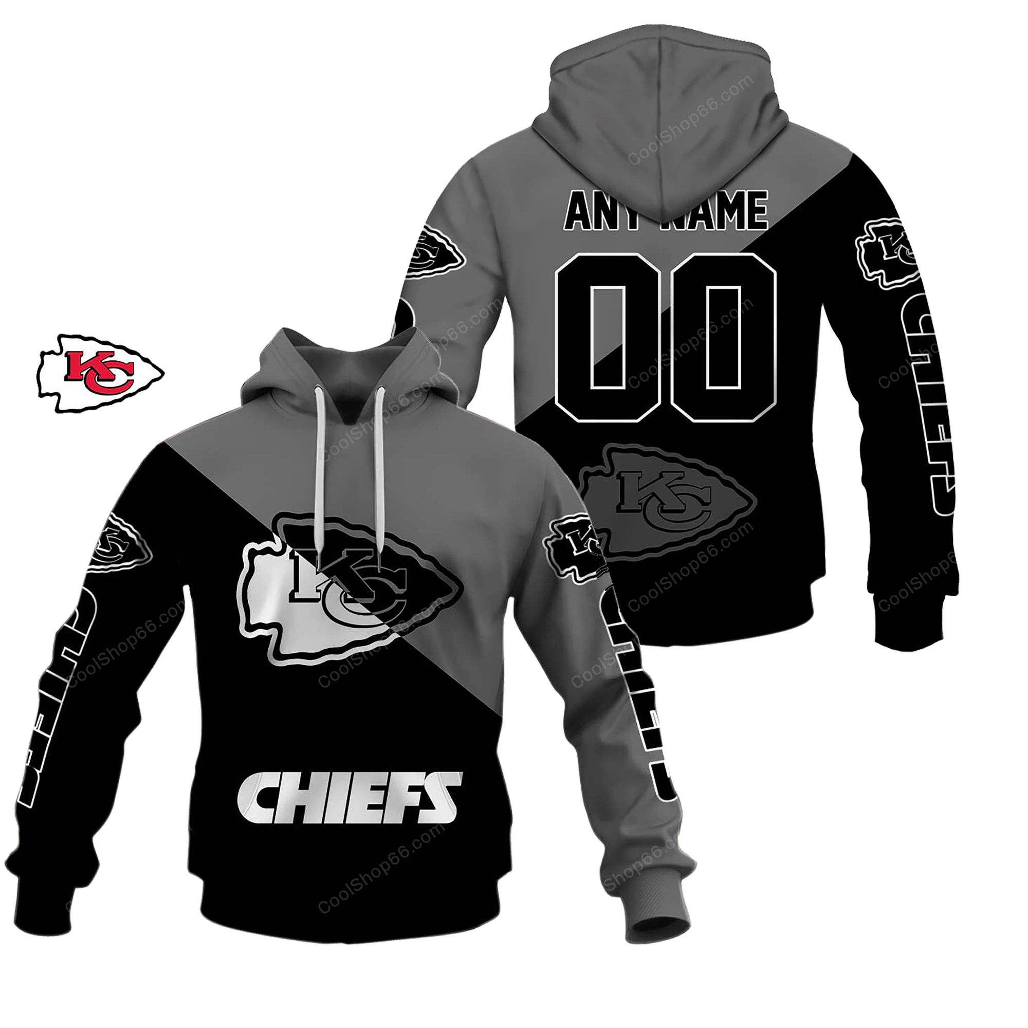 Buildercar - Kansas City Chiefs Monochrome Power Custom Name Hoodie