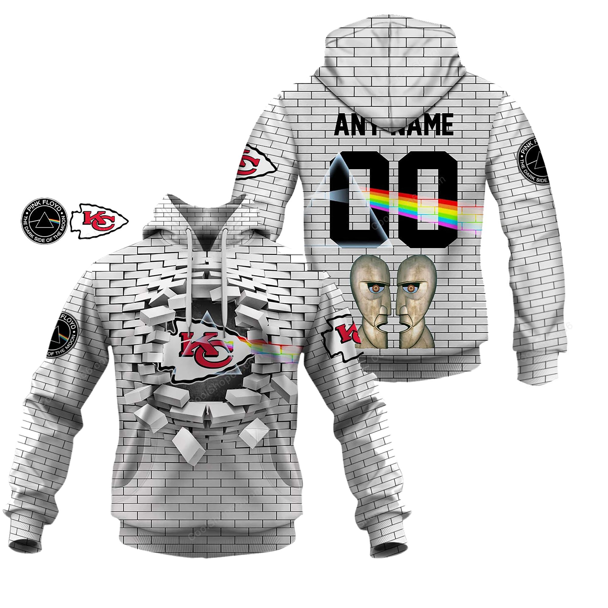 Buildercar - Kansas City Chiefs NFL X Pink Floyd Inspired Custom Name Hoodie