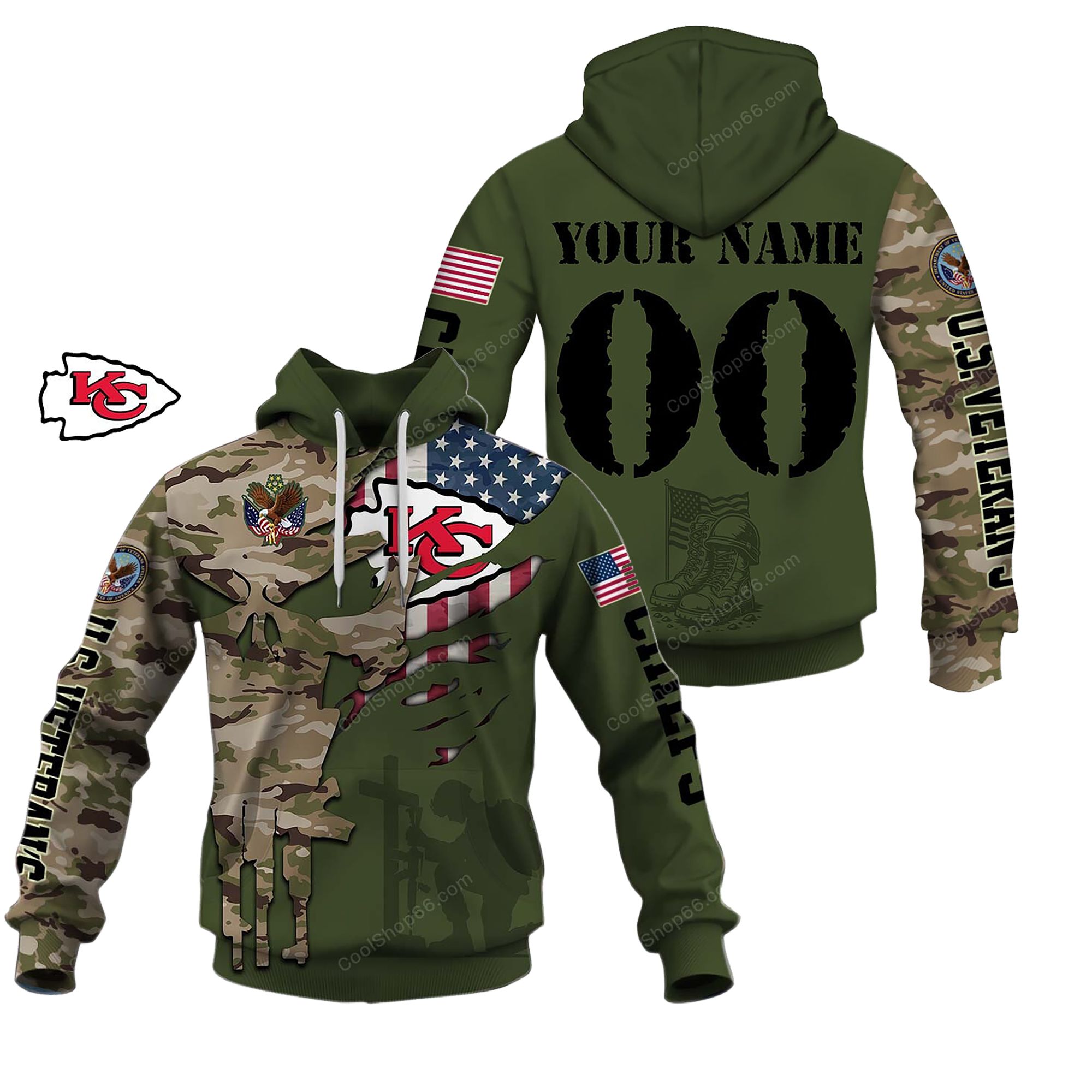 Buildercar - Kansas City Chiefs Veteran's Day Custom Name Hoodie